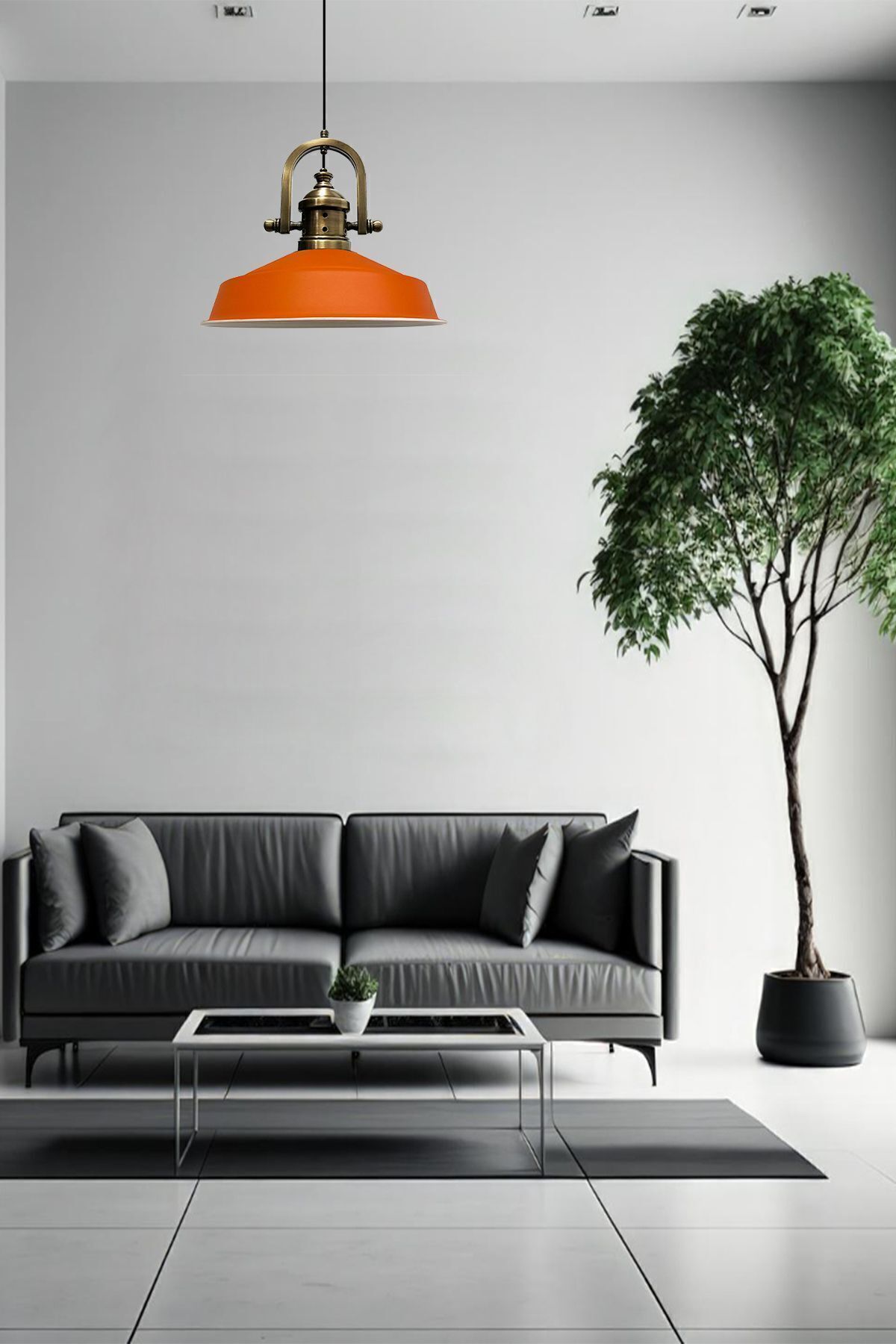 Bamyum-Asletl-Marine Industrial Vintage Hängelampe  40 cm, Orange Metall Pendelleuchte 6