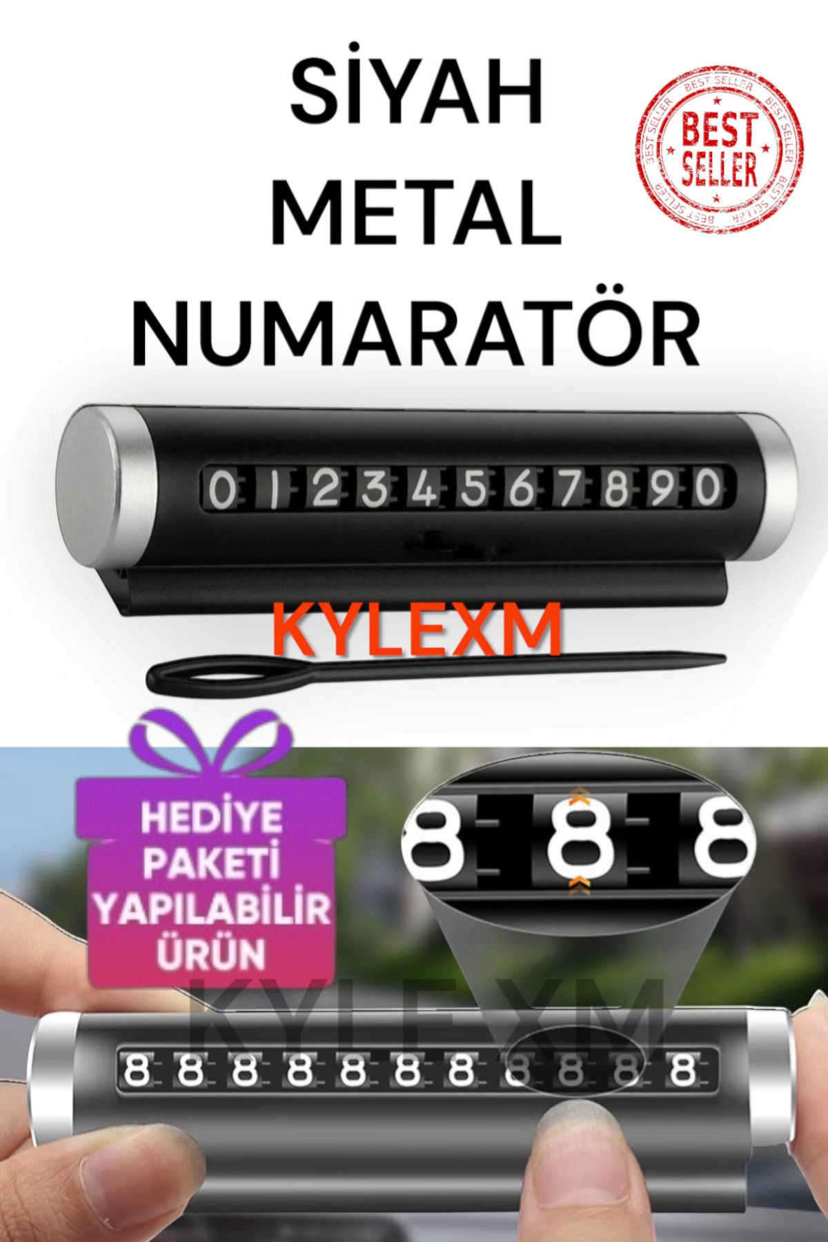 KYLE XM Siyah Metal Kasa Numara Çevirmeli Araç İçi  Telefon Numaratör Park Numarası Parkmatik Oto Aksesur