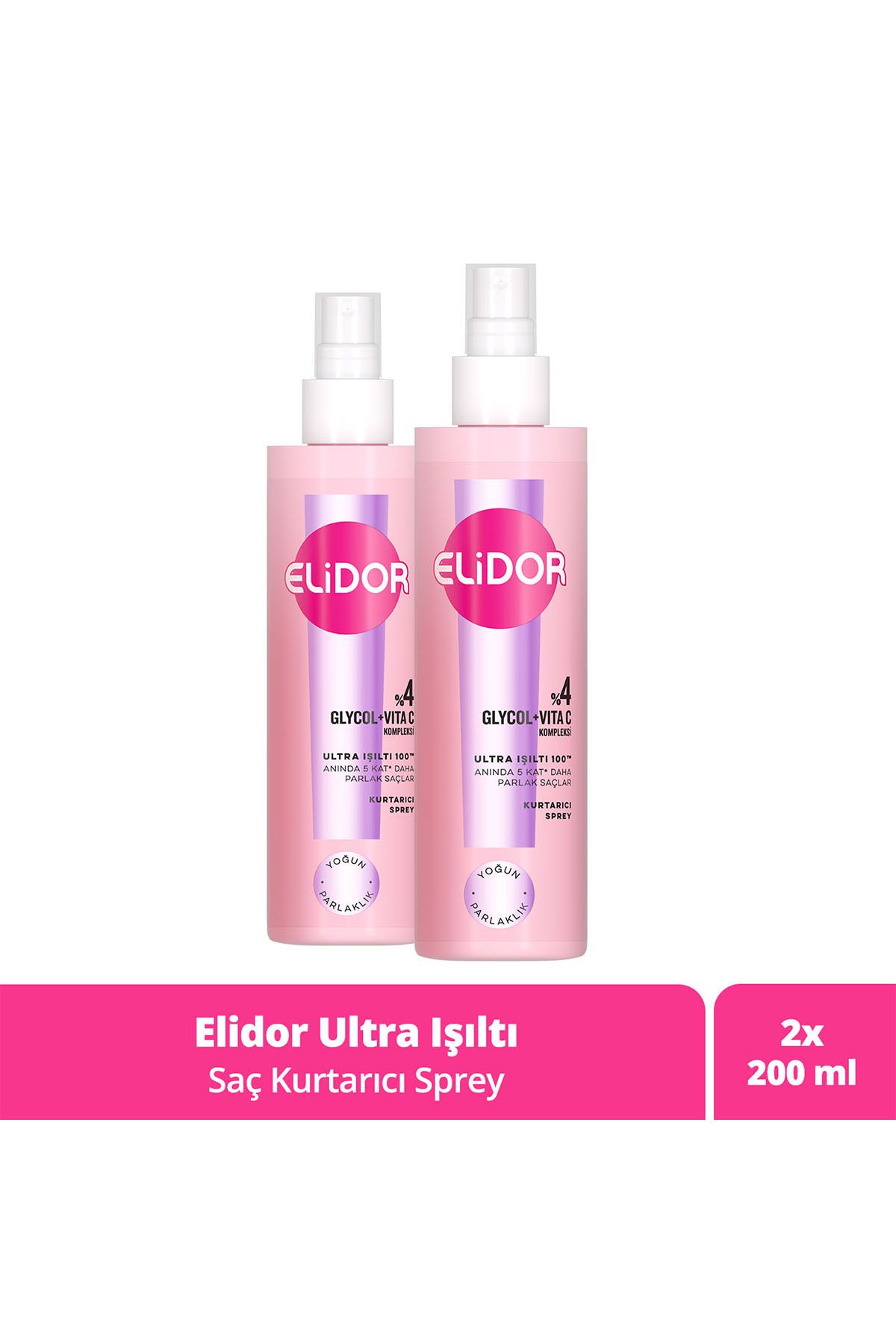 Elidor Saç Kurtarıcı Sprey Ultra Işıltı Yoğun Parlaklık 200 ml x2