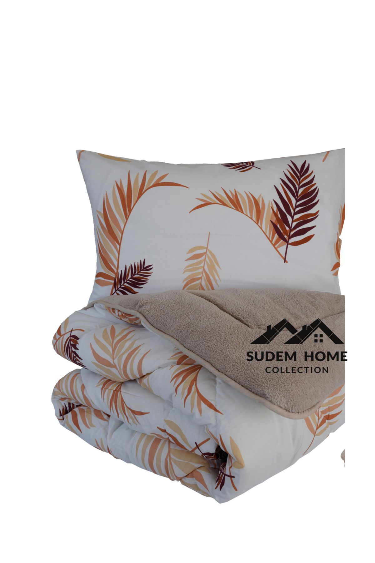 Sudemhome-Welsoft Single Soft Sleeping Set - Double Sided, Beige Feather (with Elastic Scarf) 2