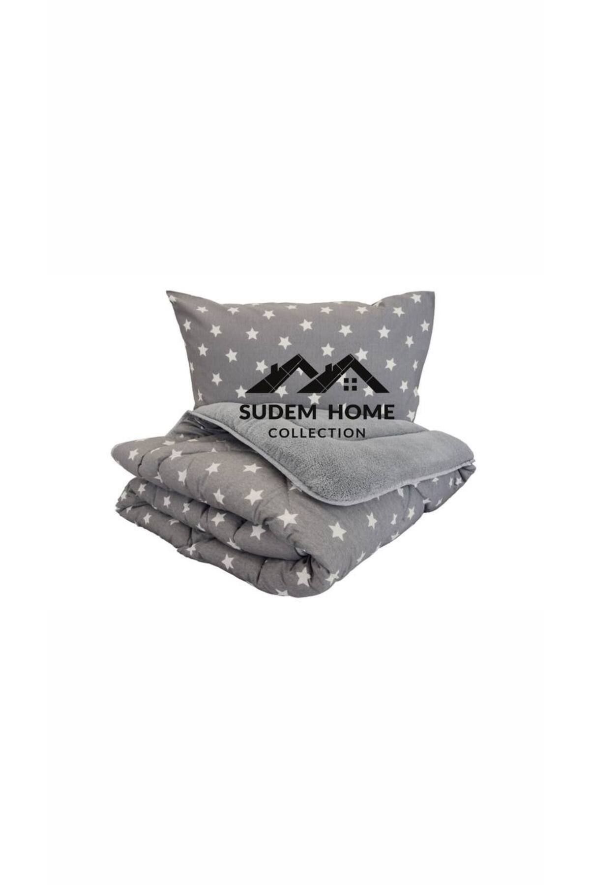 Sudemhome-Single Double Sided Welsoft Fluffy Soft Sleeping Set Anthracite Star (with Elastic Sheets) 3