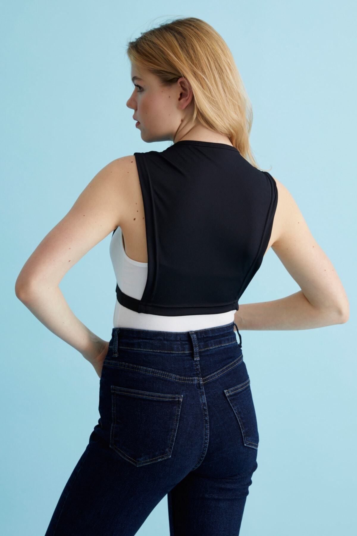 mirach-Pack of 2 Crew Neck Sleeveless Crop Neck Collar Set White and Black 5