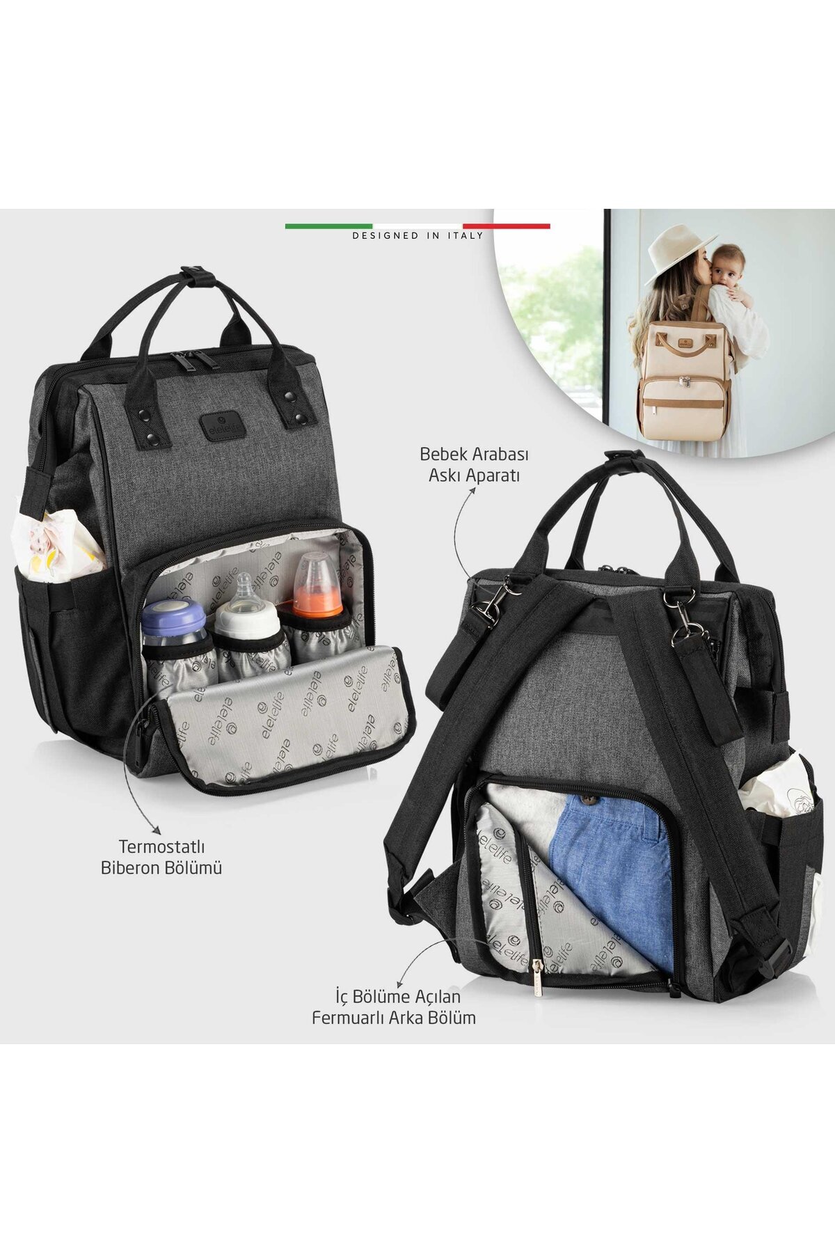 Elele Life Venice 3in1 Anne Bebek Bakım Çantası Bej fotoğrafı 4 (önizleme)