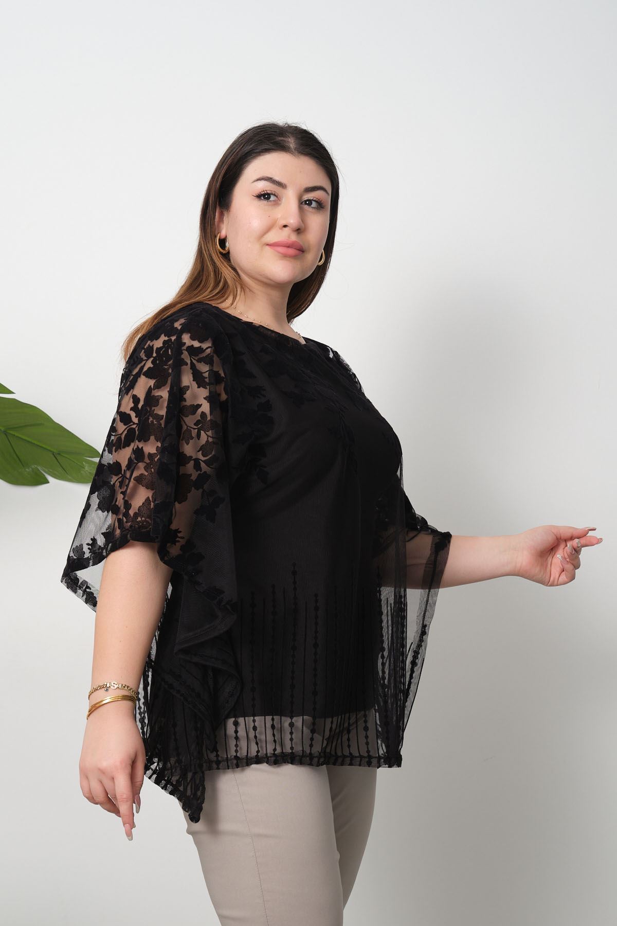 modayız Büyük Beden Sİyah Bluz 30A-2557 görsel 3