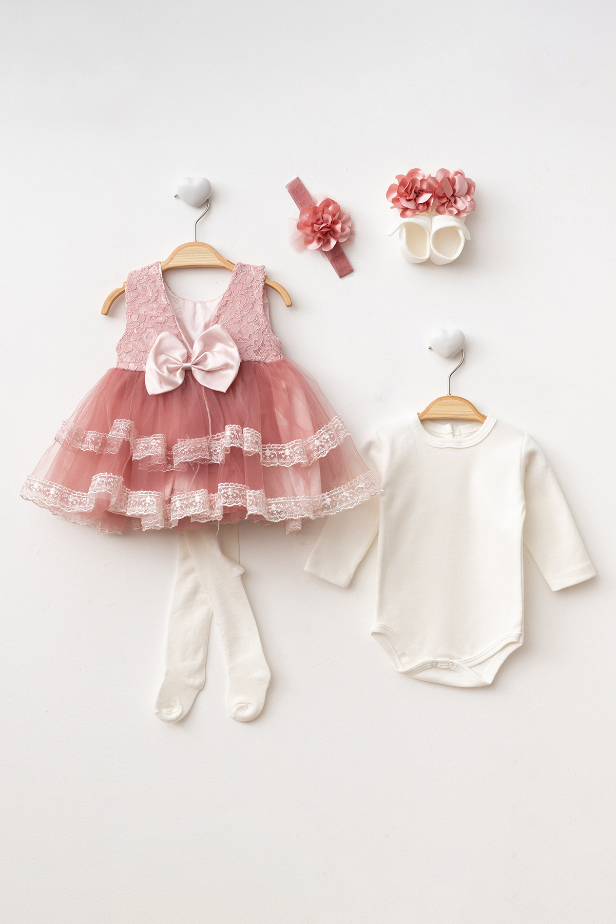 Ponpon Baby Kız bebek çiçekli ceketli 6 parça lüks mevlüt elbisesi yenidoğan elbise bebek hediyelik fotoğrafı 2 (önizleme)