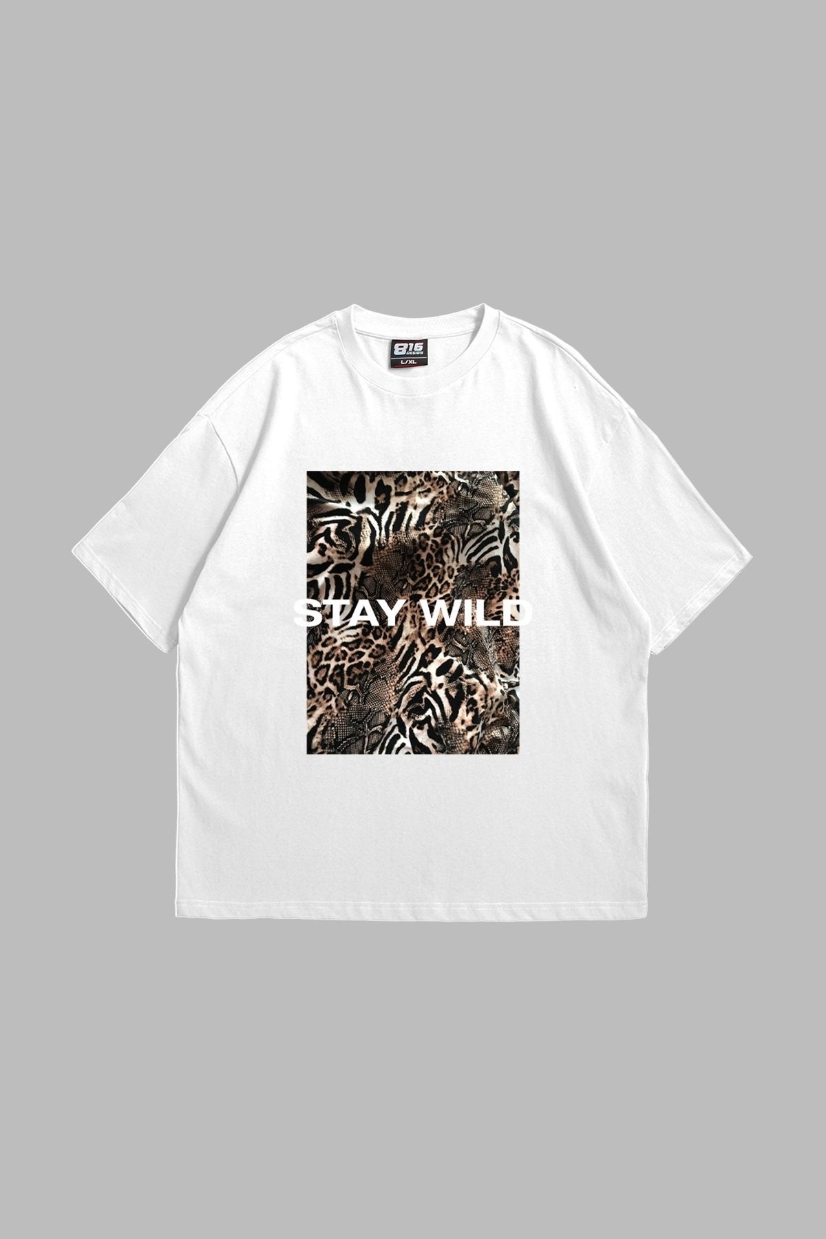 Tarzsokak Stay Wild Leopar Baskılı 24/1 Oversize Unisex Beyaz