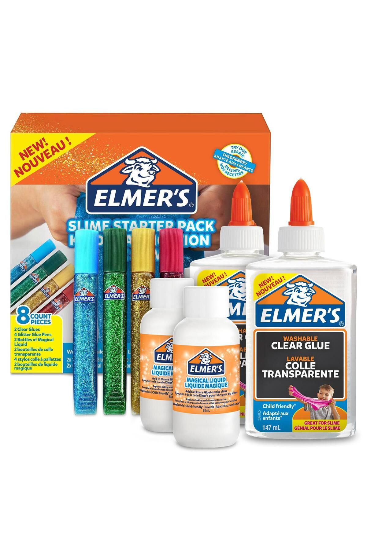 Elmers-Elmer’s Glue Slime Starter Kit, Clear Glue, Glitter Glue Pens and Magical Liquid 1