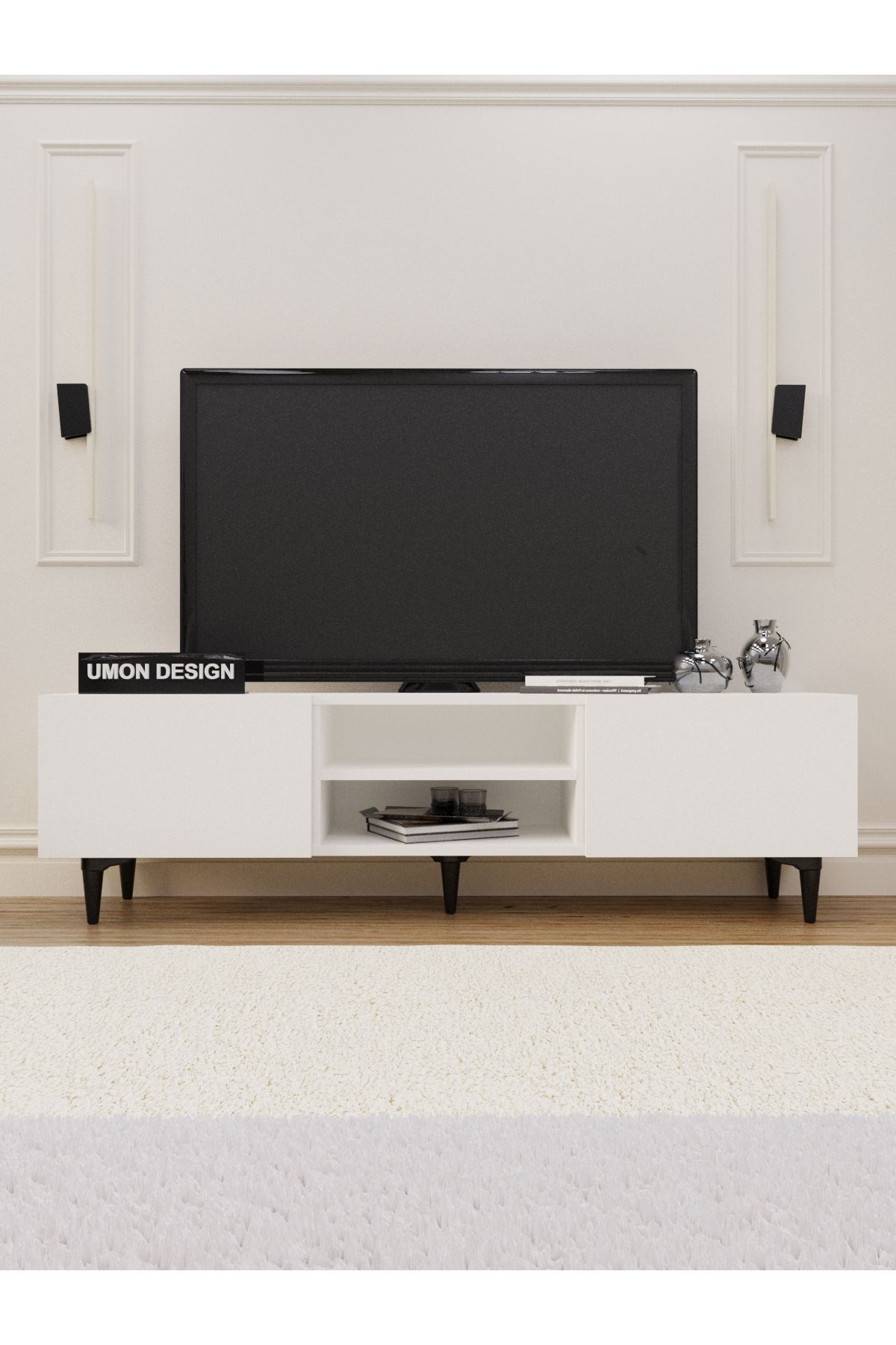 umondesign Agora Tv Ünitesi 150 Cm Üç Kapaklı Raflı Ayaklı Tv Sehpası