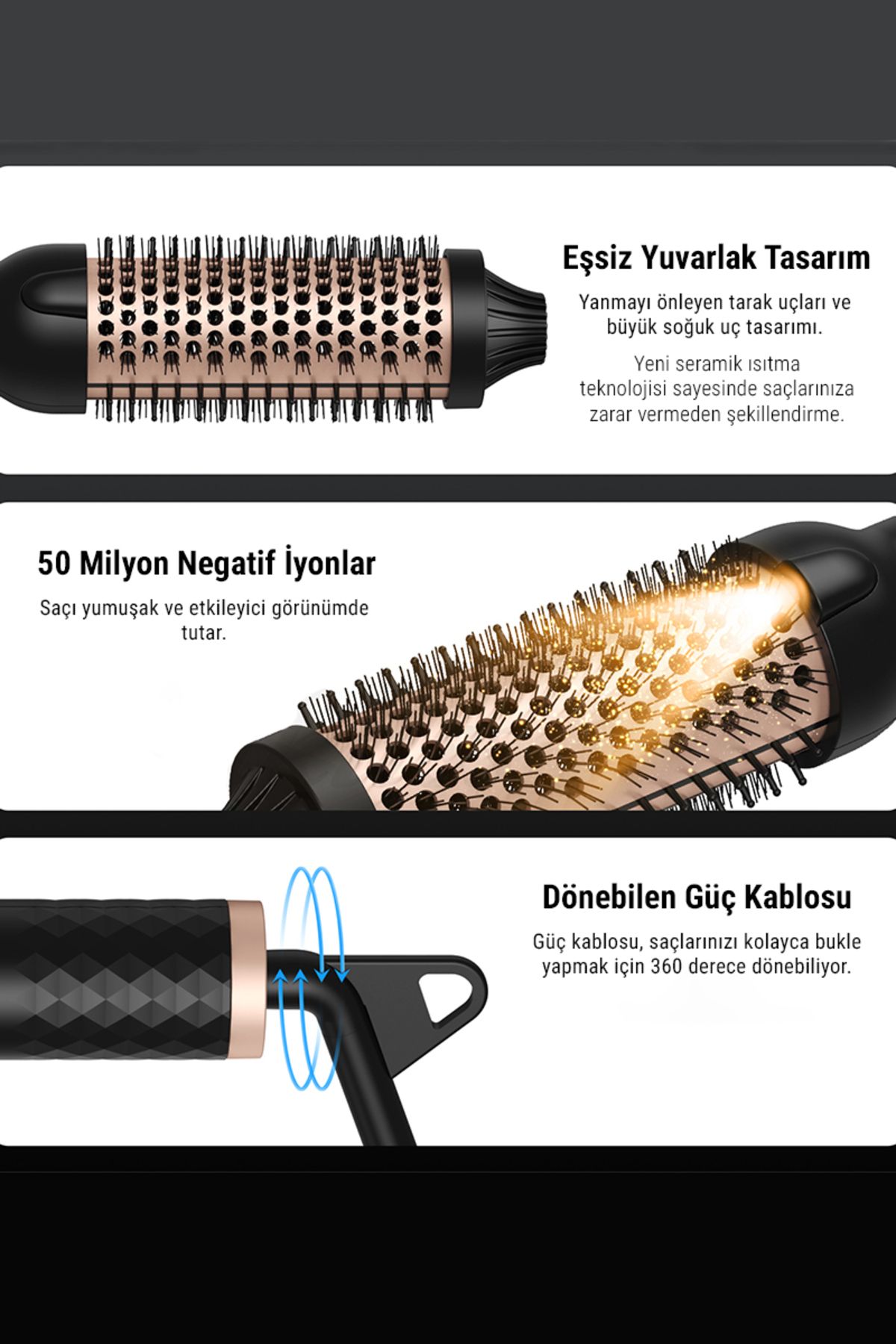 VERYFİT-38 mm Dual Ptc 3 in 1 Lcd Display Ionic Thermal Brush Hair Styler - Straightener Comb 7