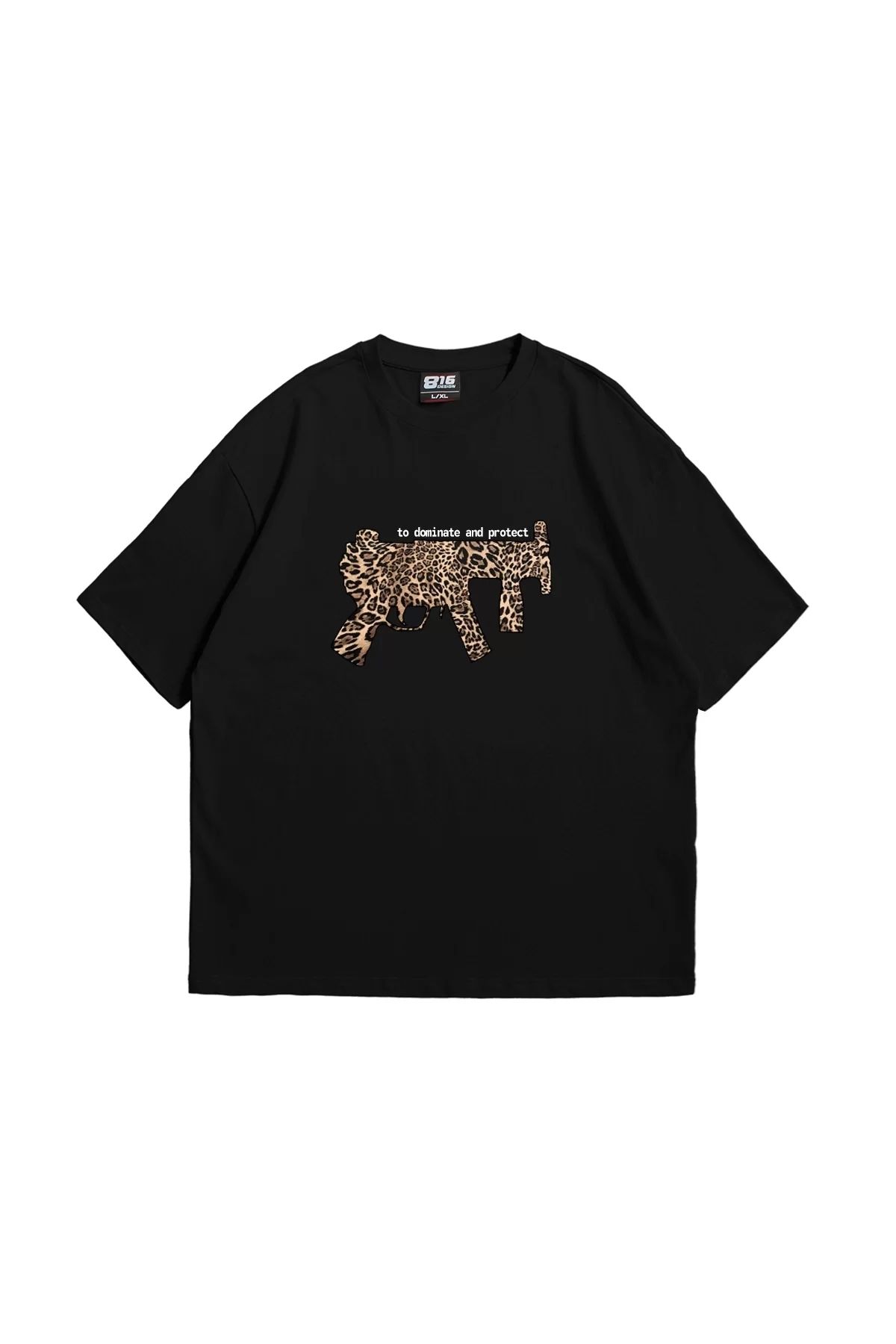 Tarzsokak Dominante Leopar Baskılı Oversize Unisex Siyah