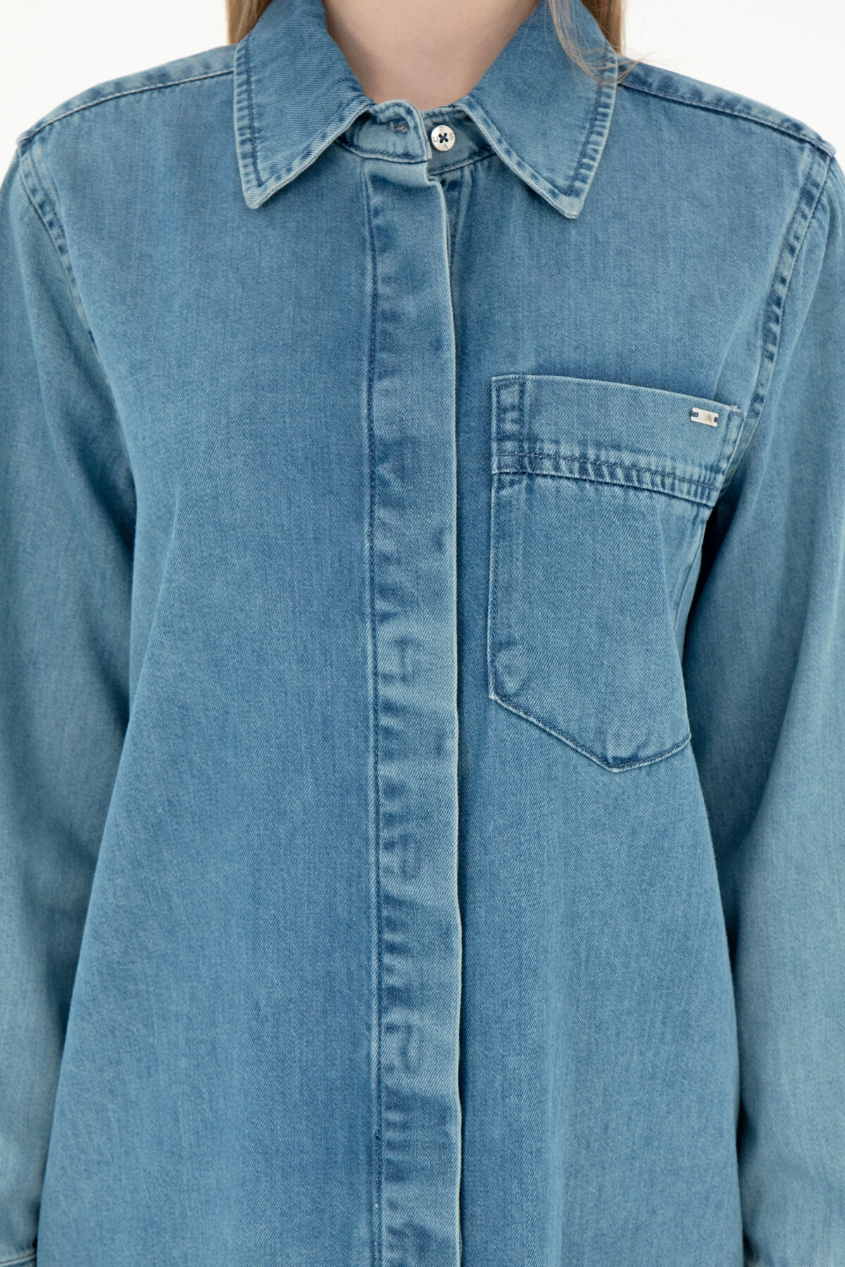 U.S. Polo Assn.  Kadın Mavi Mini Boy Jean Elbise 50289334-DN0022 - Görsel 5