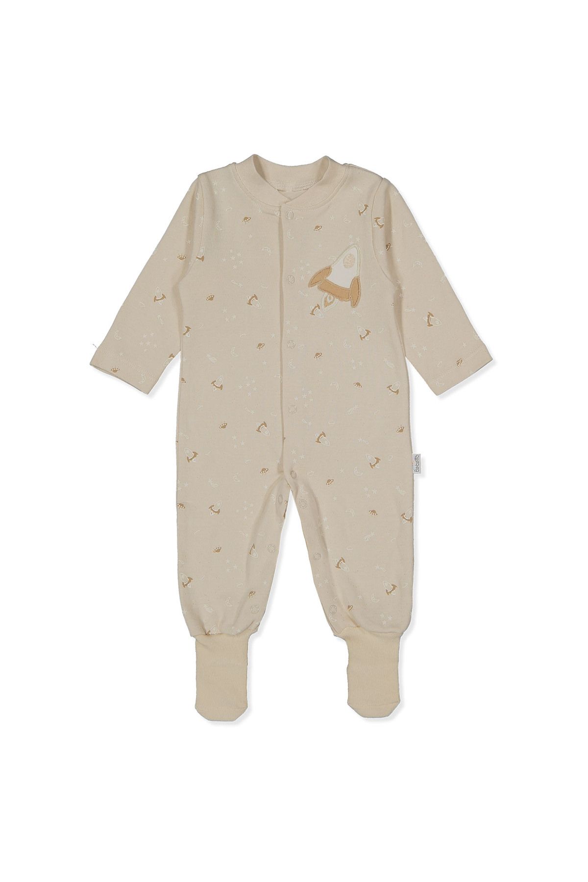 Bebetto-Beige Interlok Dream Big Jumpsuit with Socks and Print T3856 1