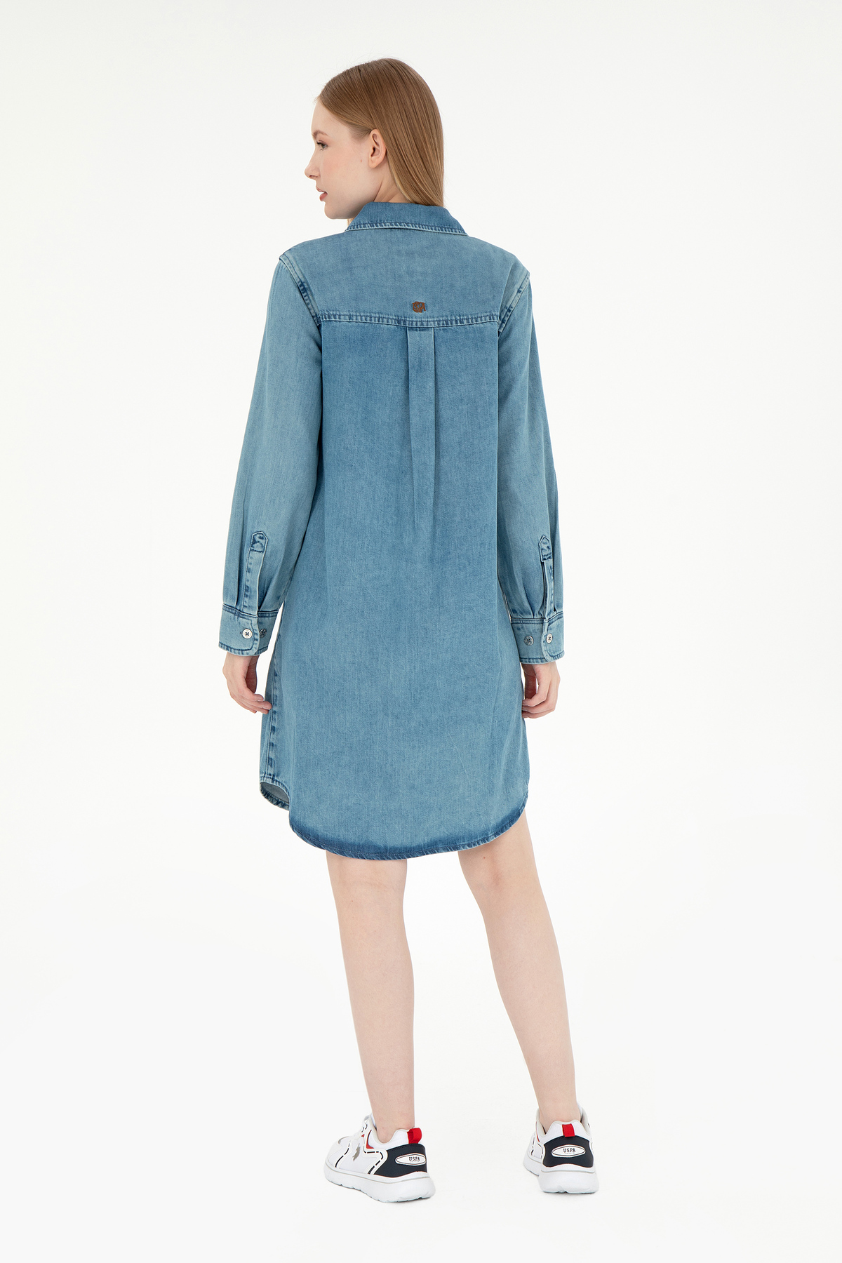 U.S. Polo Assn.  Kadın Mavi Mini Boy Jean Elbise 50289334-DN0022 - Görsel 4