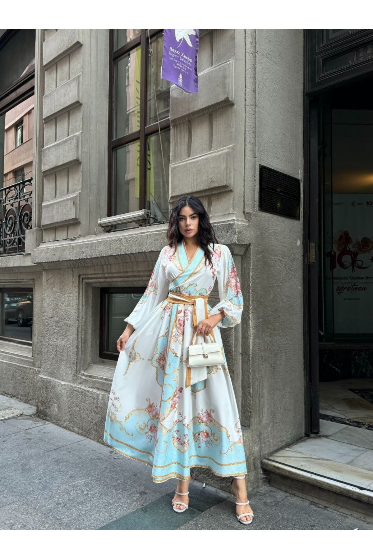 Atlas Fabric & Chiffon Fabric Lined Dress(Belted Included)