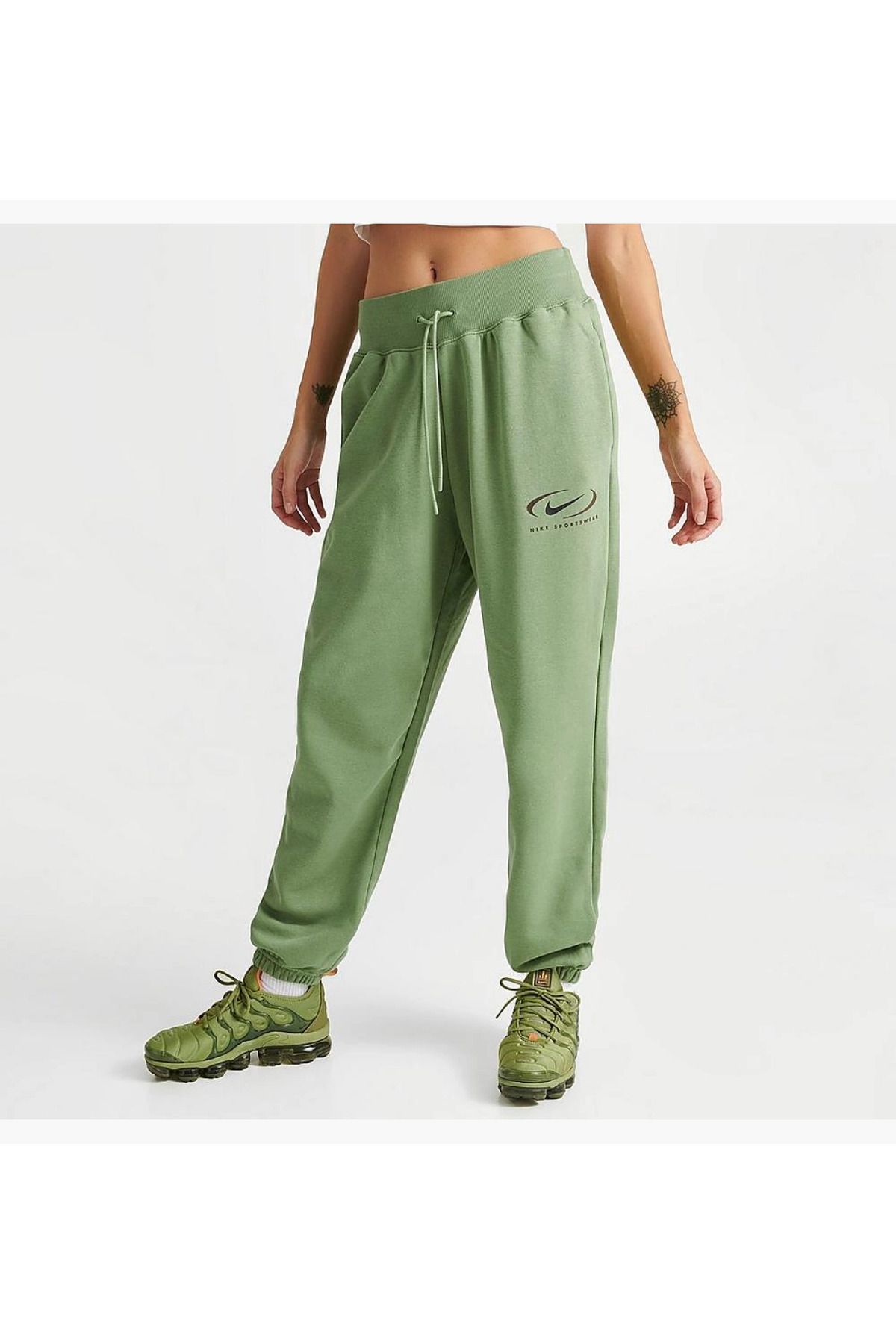 Nike-Green Oversized Phoenix Fleece Women's Sweatpants - High Waist 1