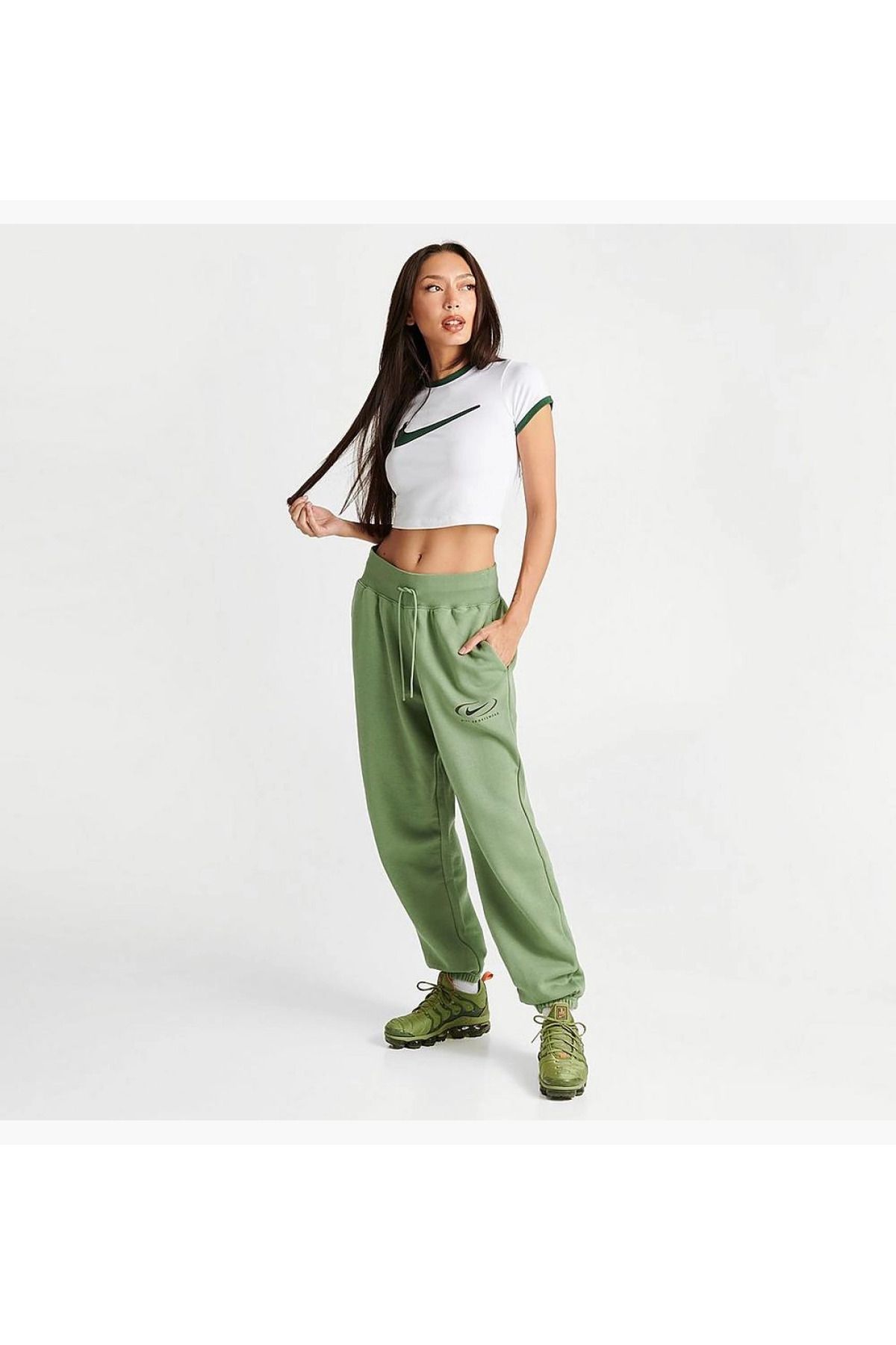 Nike-Green Oversized Phoenix Fleece Women's Sweatpants - High Waist 2