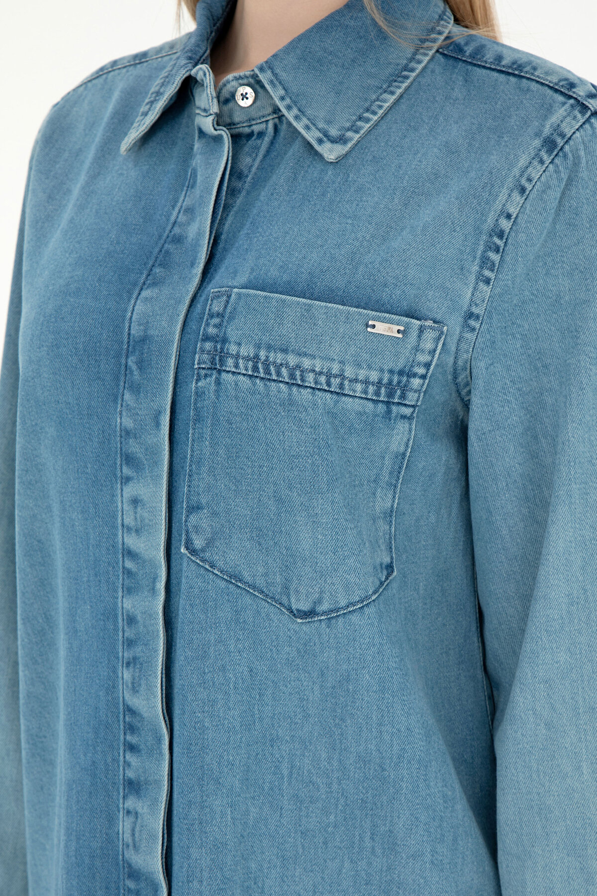 U.S. Polo Assn.  Kadın Mavi Mini Boy Jean Elbise 50289334-DN0022 - Görsel 6