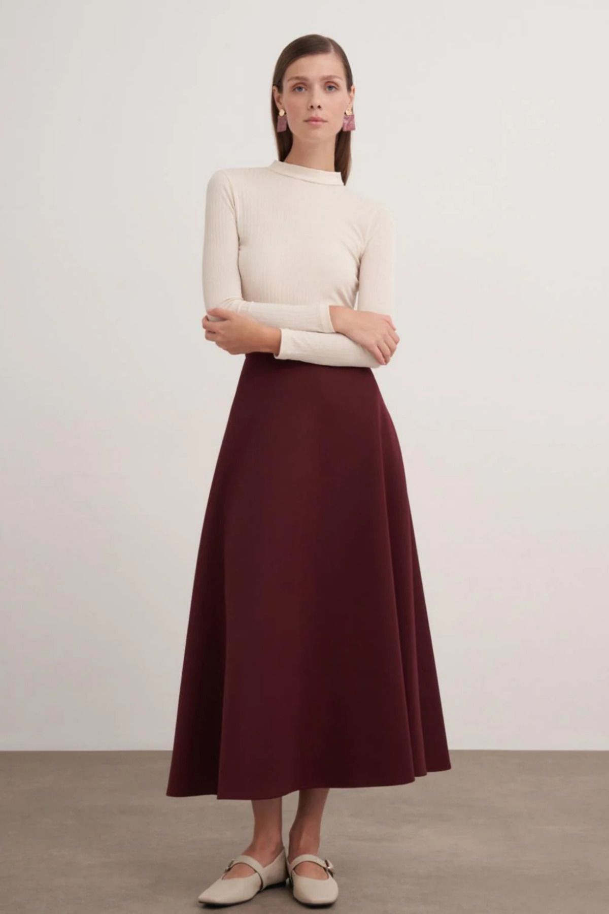 BUTİK C-Burgundy Scuba Skirt 2