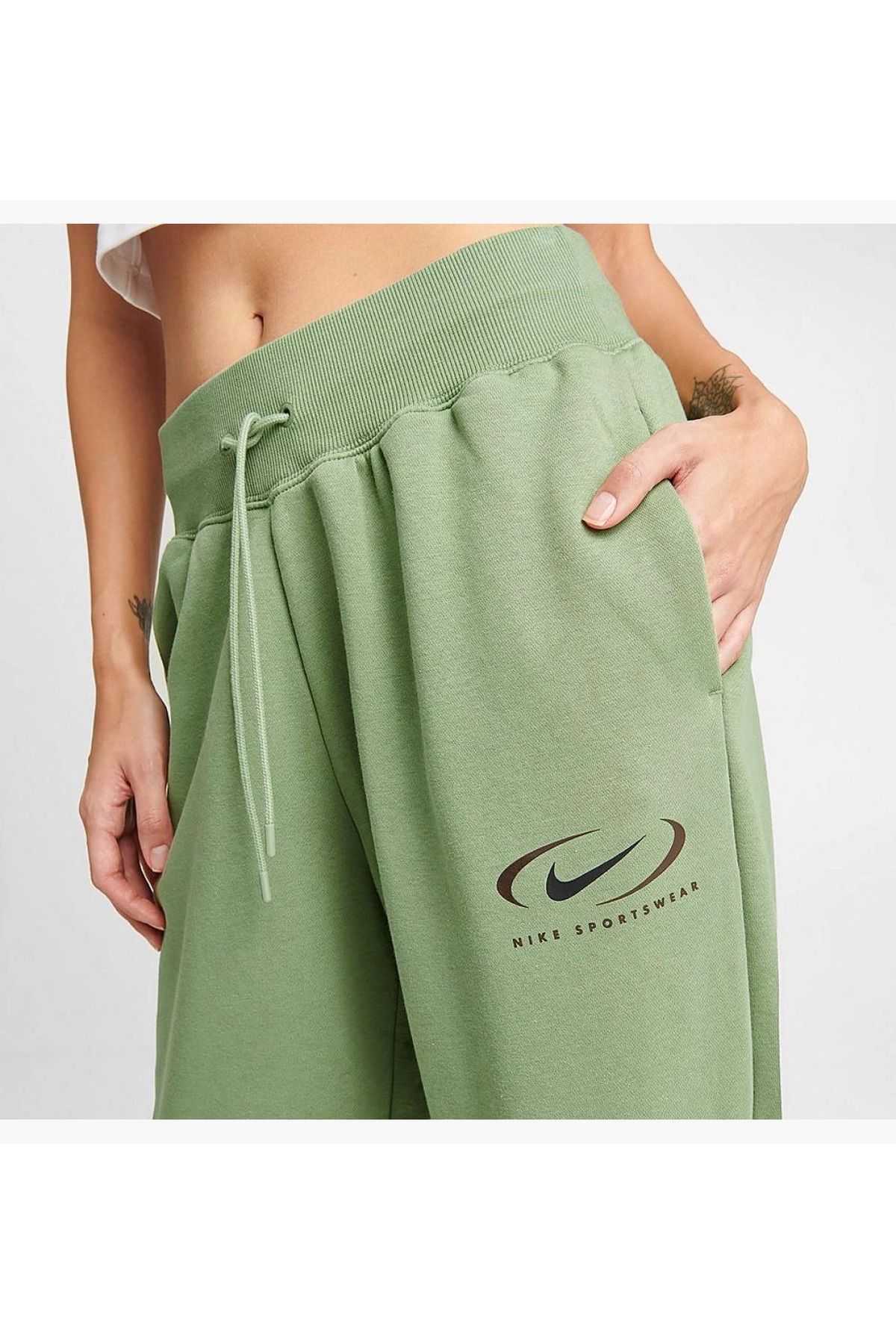 Nike-Green Oversized Phoenix Fleece Women's Sweatpants - High Waist 4