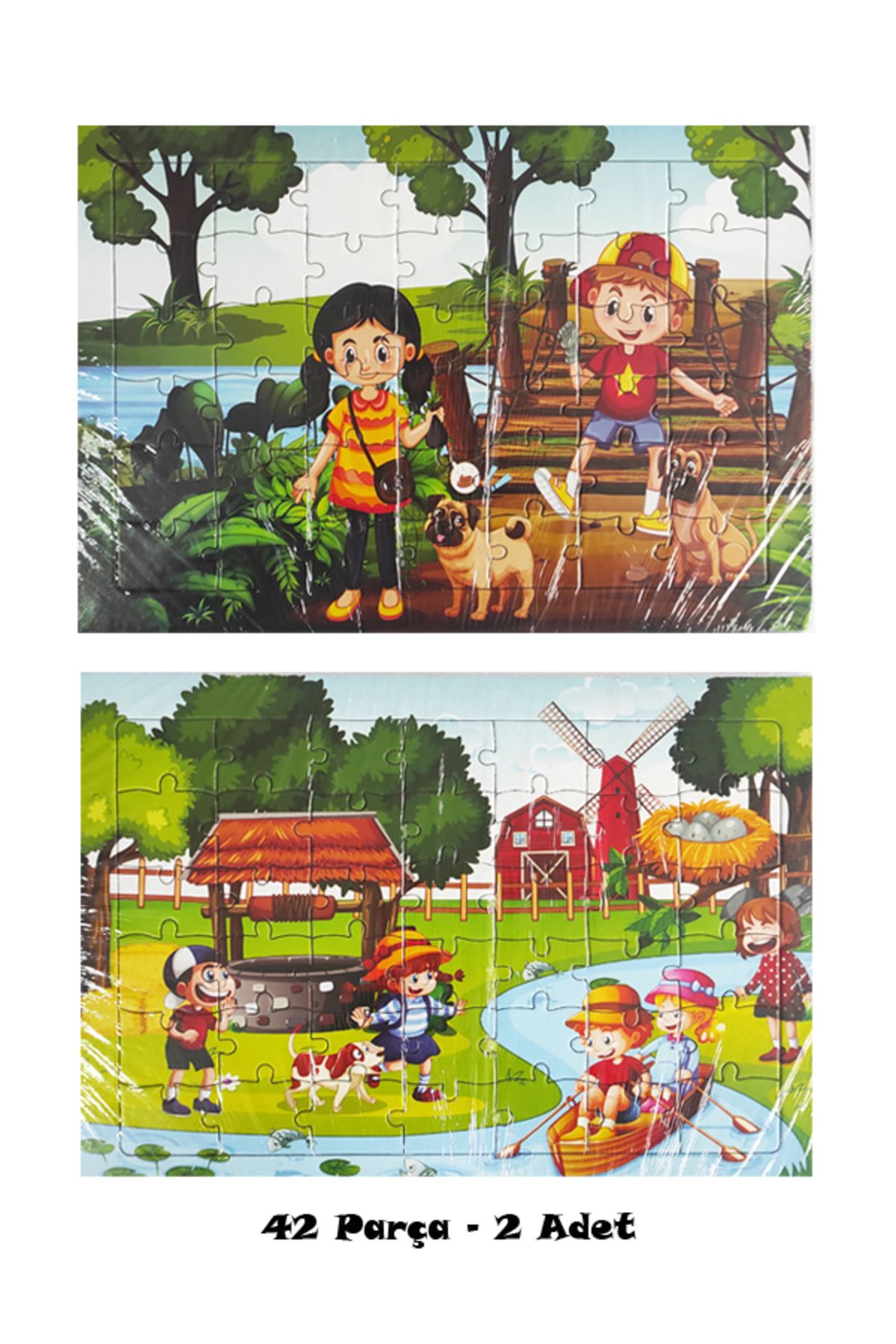 BEYHAN BAYHAN 2 Adet 42 Parça Karton Yapboz Puzzle 4-5 Yaş - Su Kuyusu ve Tahta Köprü - 33x23 Cm - 2