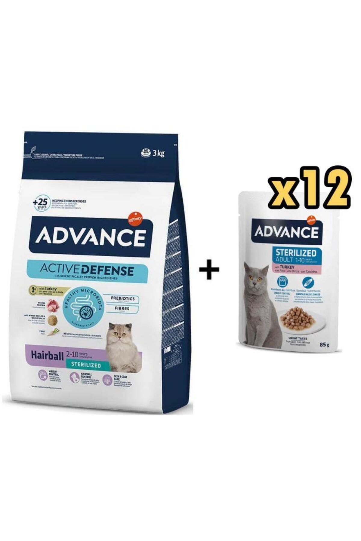 Advance Hairball Hindili Kısırlaştırılmış Kedi Maması 3 Kg + 12 Adet Advance Hindili Kısır Kedi Pouc