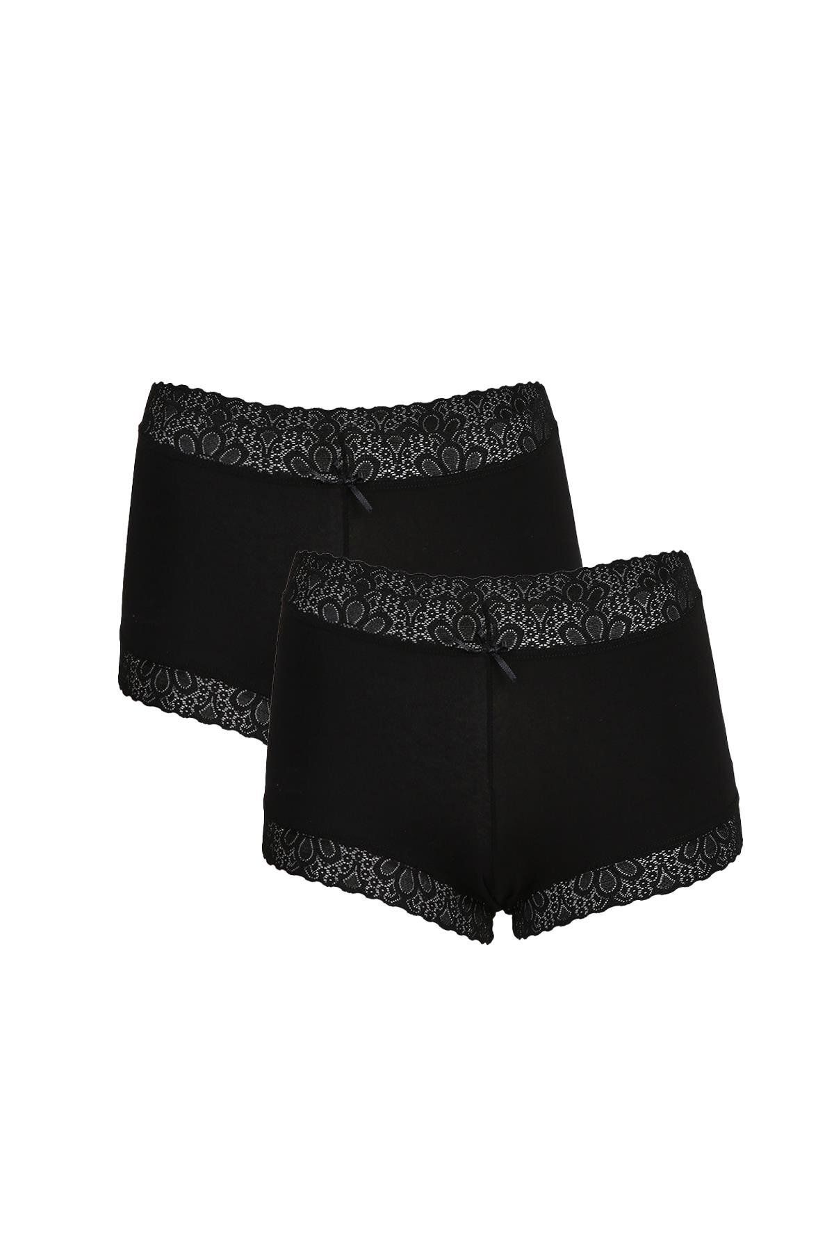 Akbeniz-Fashion Line Γυναικείο Βαμβακερό Σετ 2 Boxer Black 40265 1