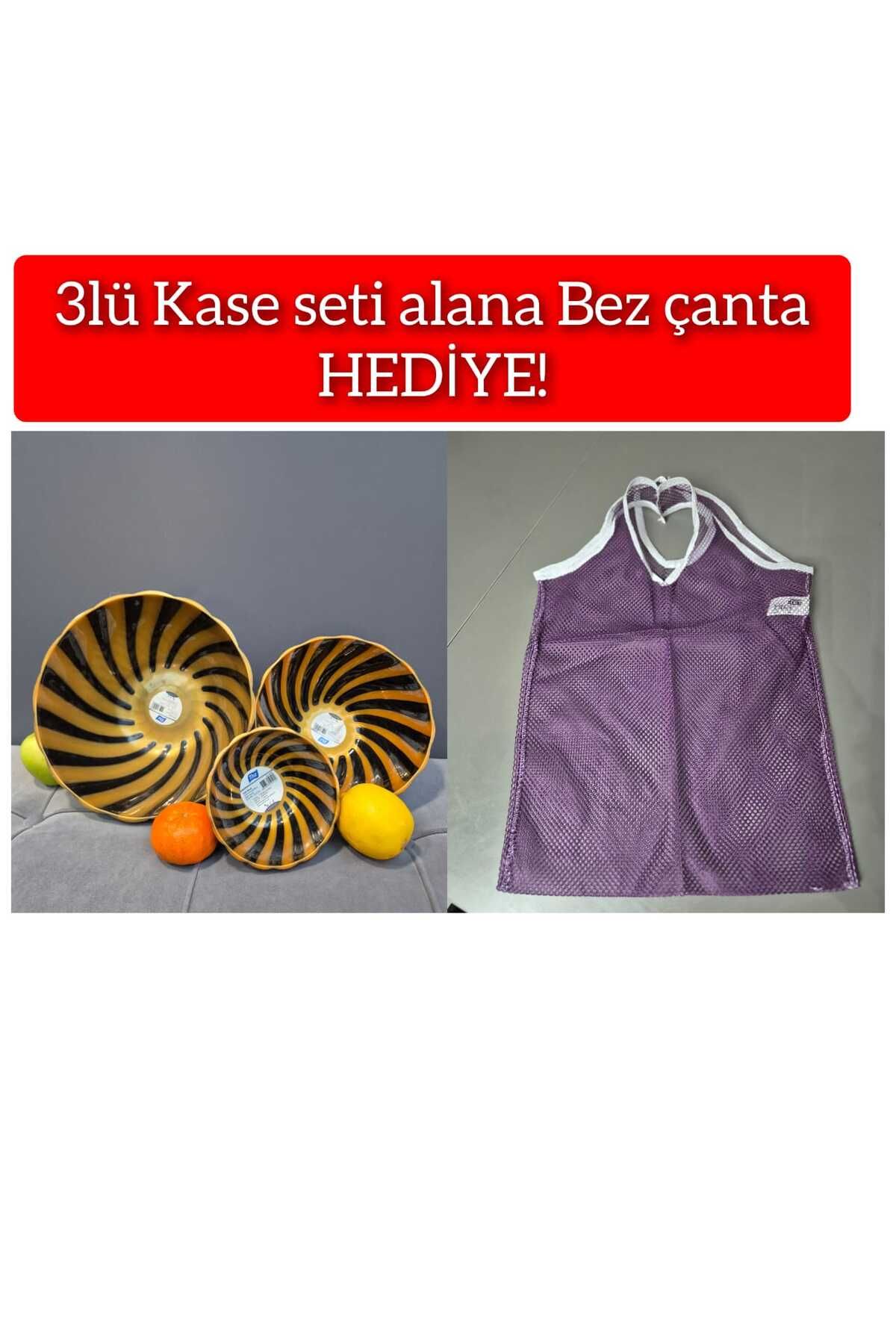 Titiz Safir Kase 3lü Set Çok Amaçlı Kase Bez Çanta Hediyelidir