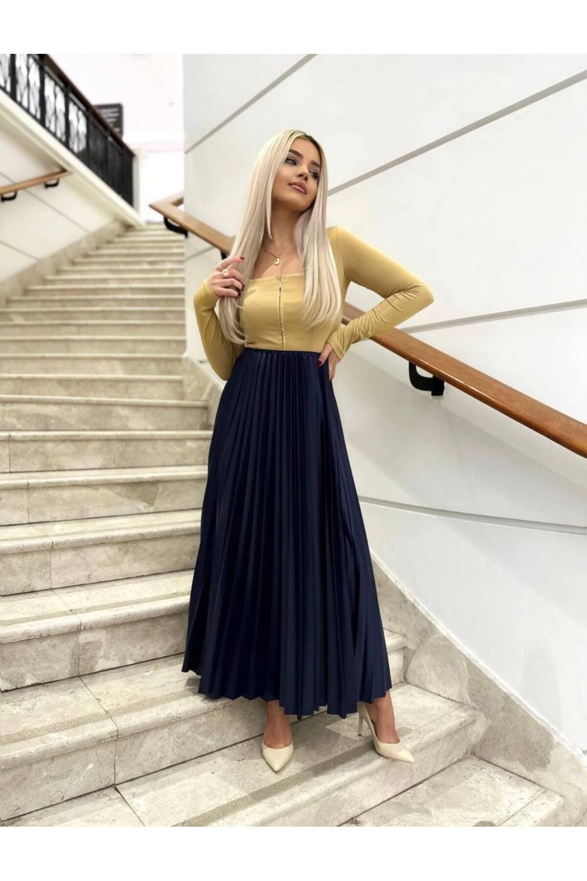 Amorti Fusta Maxi Din Țesătură Plisată De Damă Bleumarin Femeie - Standard