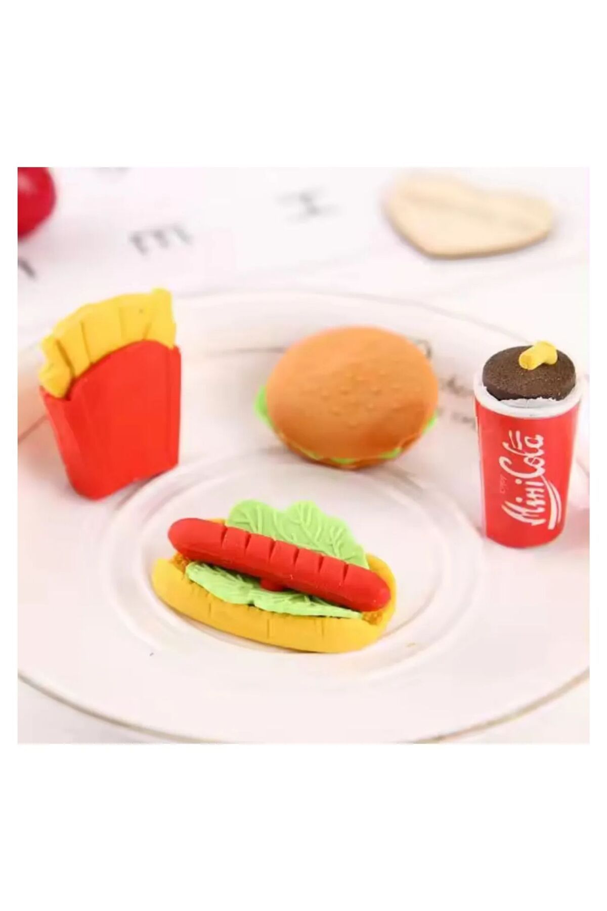ADATOPTAN-Fast Food Menu Hamburger Cola Potato Sausage Set of 4 Erasers 2
