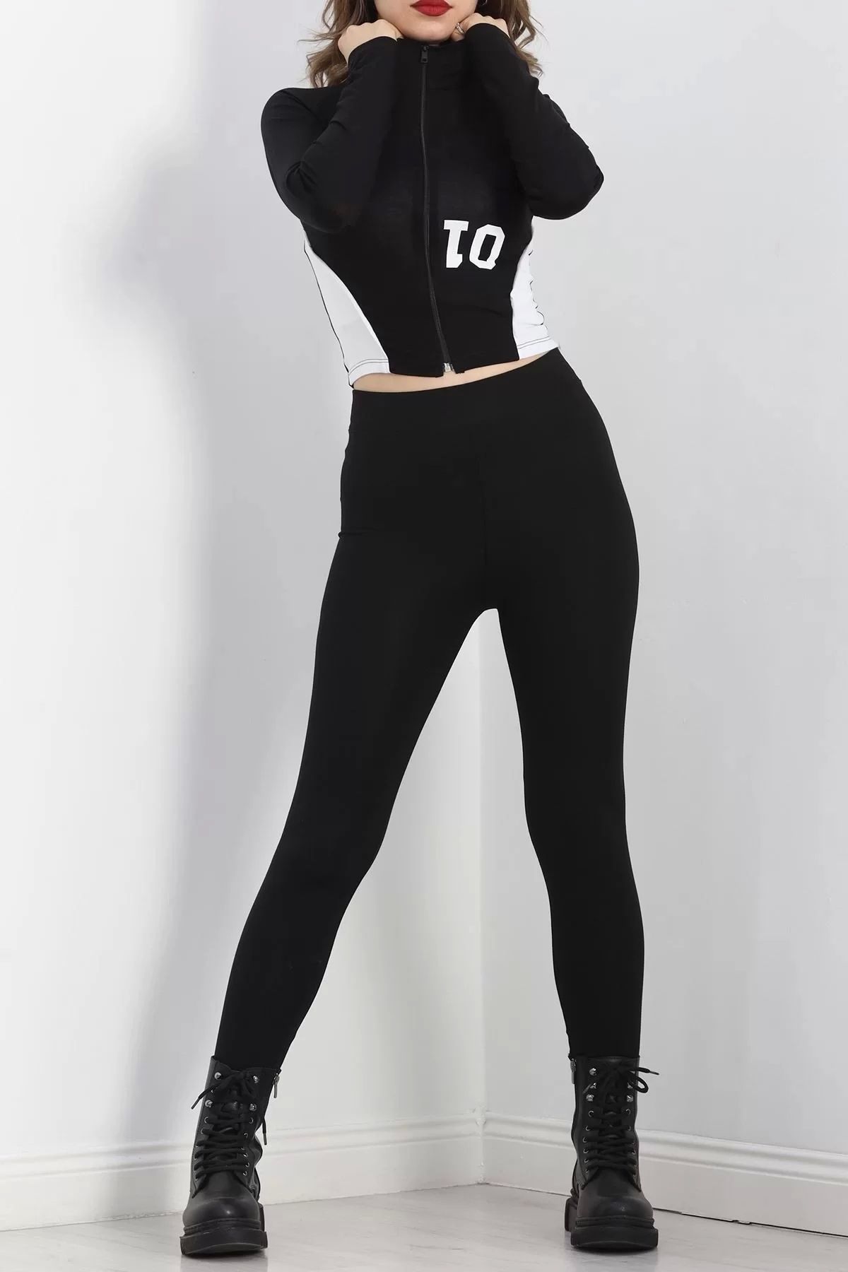 Butik-Black Combed Jacket with Zipper - 40080.1855 3