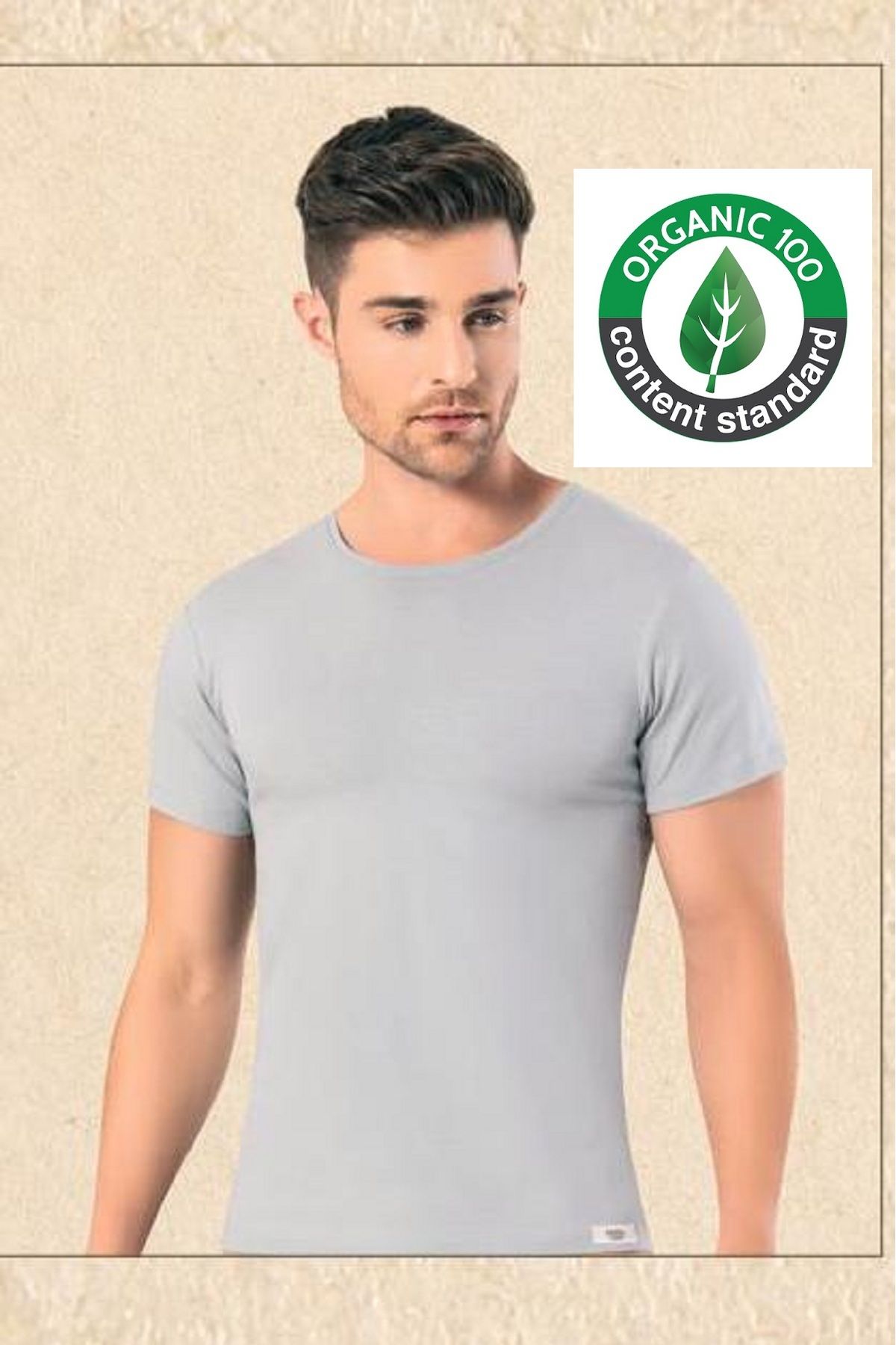 OMERA-2 Men's T-Shirts - Organic Cotton, Lycra, Round Neck, Undershirt, Smoked, Ocs Certified 1