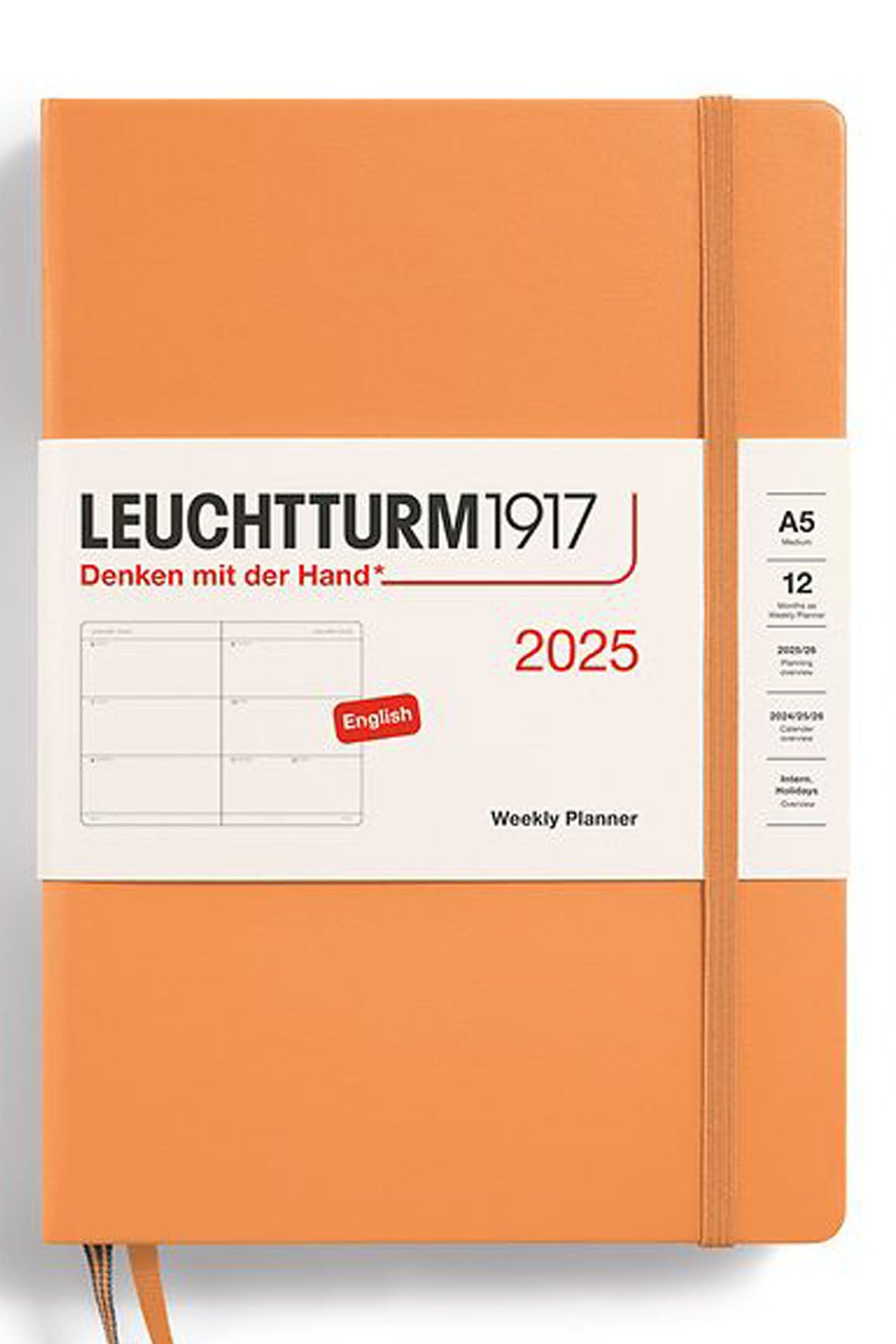 Leuchtturm1917 2025 Haftalık Ajanda, Orta Boy (A5), Sert Kapak, 144 Sayfa, İngilizce,