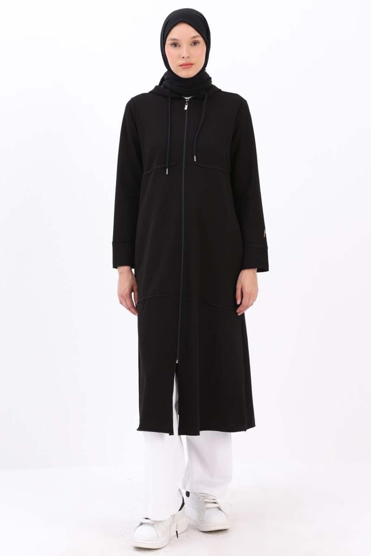 ALLDAY  Siyah Kapüşonlu Fermuarlı Hırka - Görsel 2