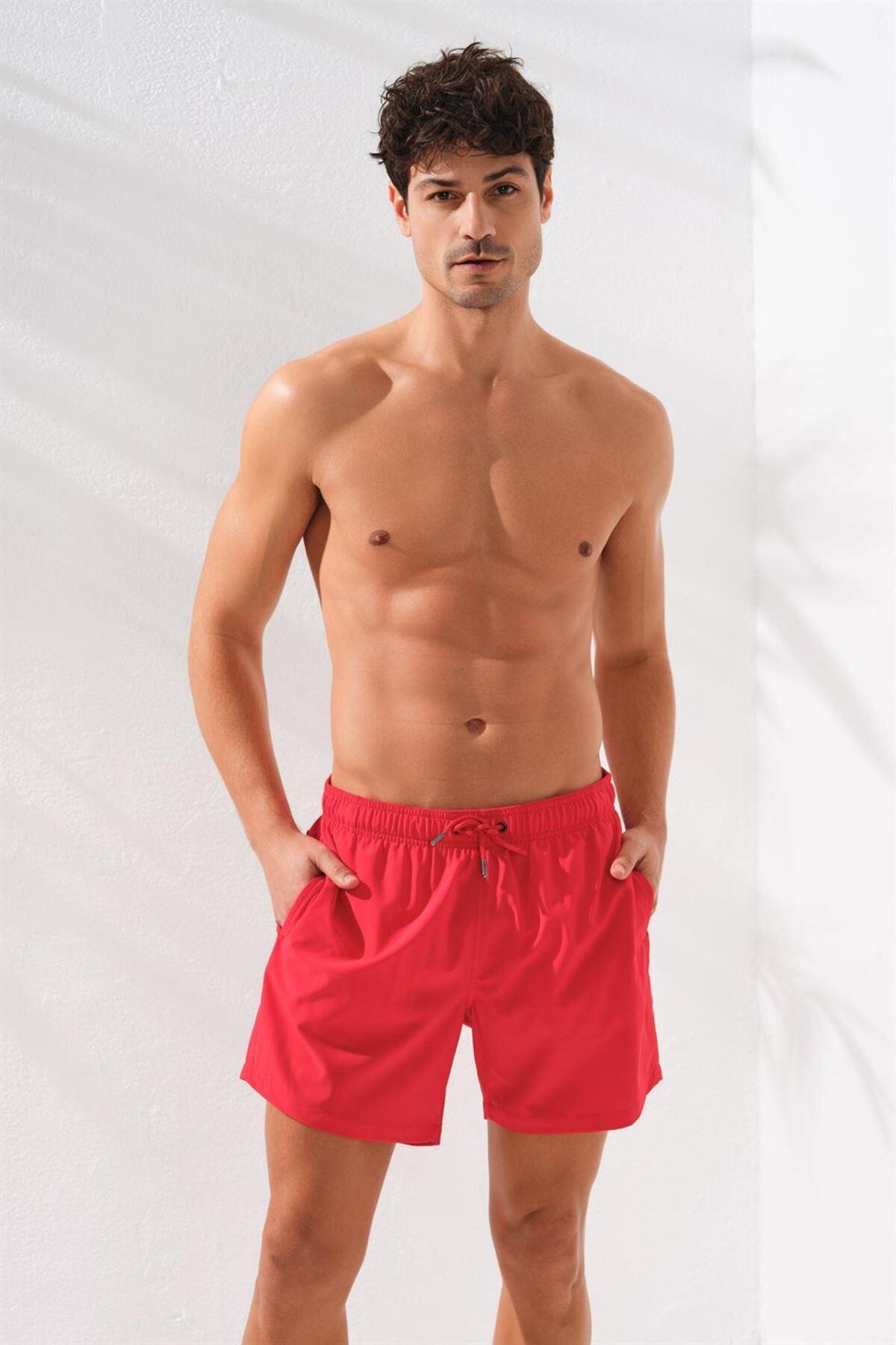 شورت مردانه ساده بافته شده قرمز ۲۳۱۳۶۰ زنانه راسته فاق نرمال | پیر کاردین Pierre Cardin 231360 - تصویر 3