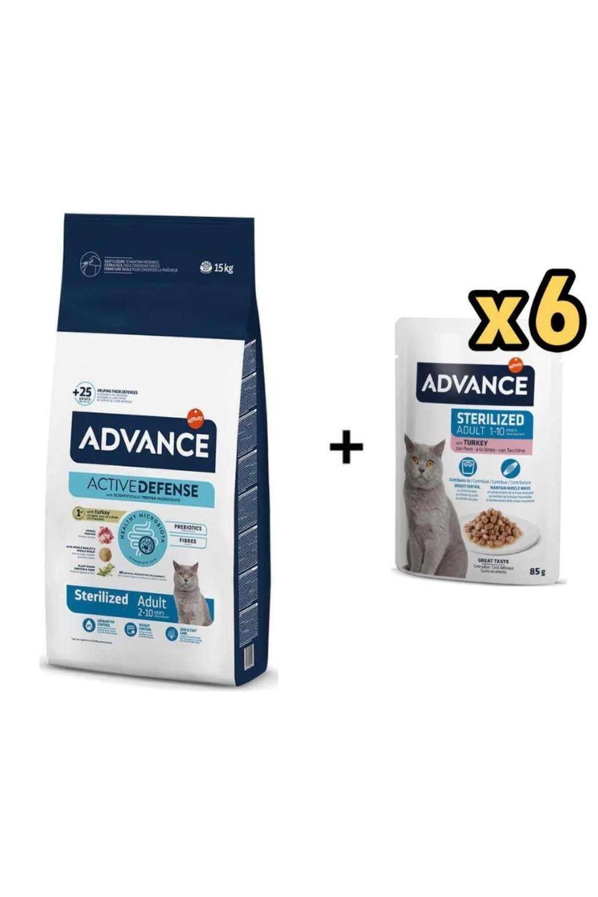 Advance Hindili Kısırlaştırılmış Kedi Maması 15 kg + 6 Adet Advance Hindili Kısır Kedi Pouch Yaş Mam