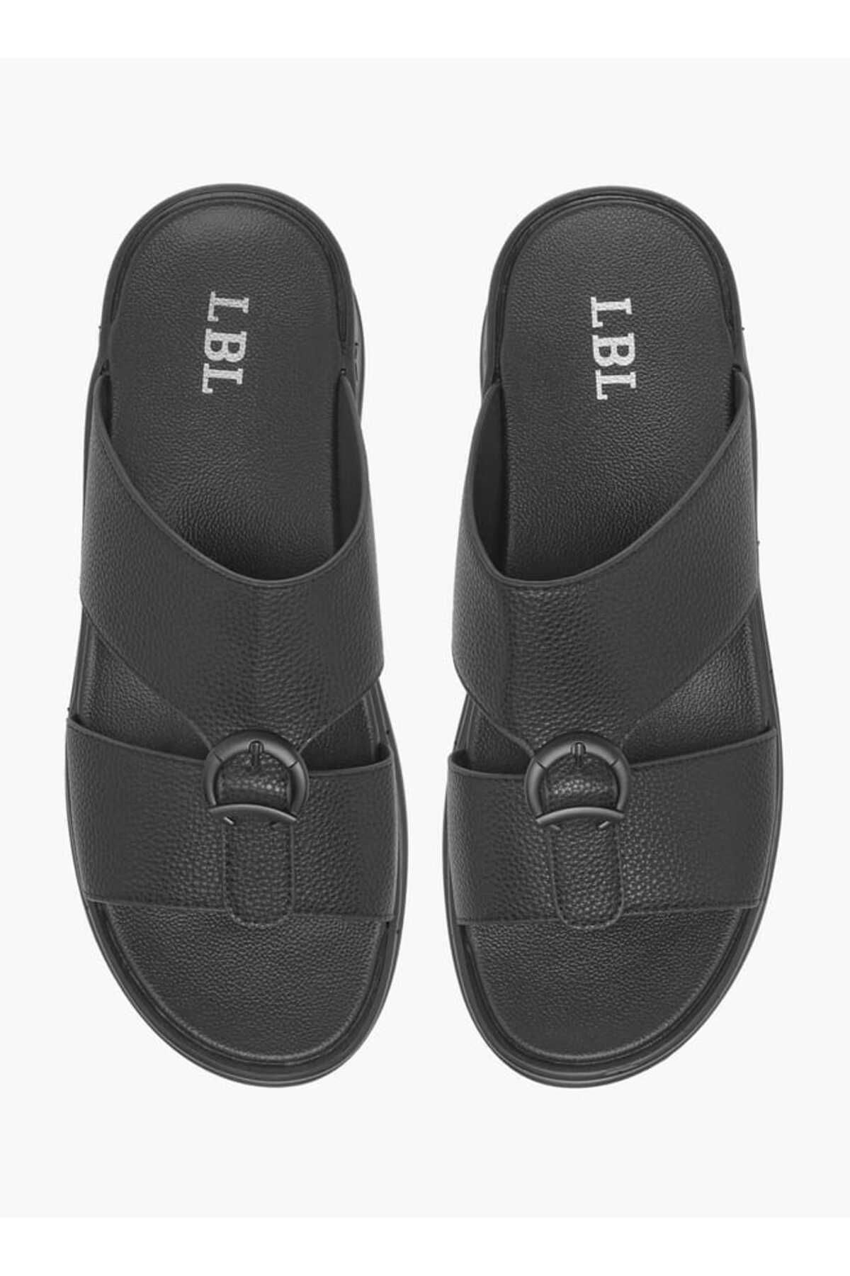 LBL by Shoexpress-LBL by Shoexpress Textured Slip-On Arabic Sandals with Buckle Accent 1
