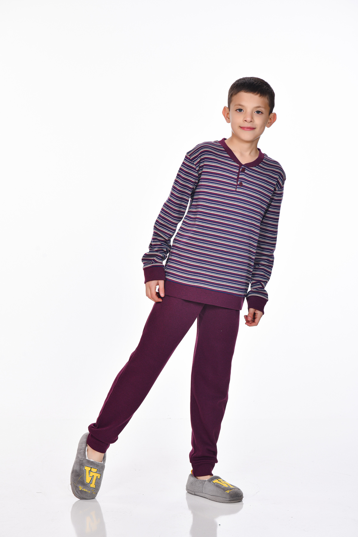M MOONCOVER Mooncover Erkek Çocuk Mevsimlik Pamuklu Interlok Pijama Takımı – Bordo fotoğrafı 4 (önizleme)