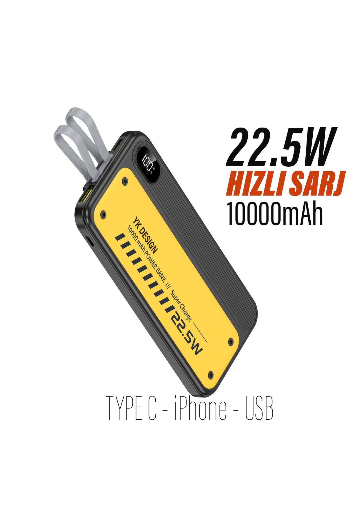 EXENAR Hızlı Şarj Powerbank Type-C 22.5W 10000mAh Kendinden Kablolu Powerbank HIZLI