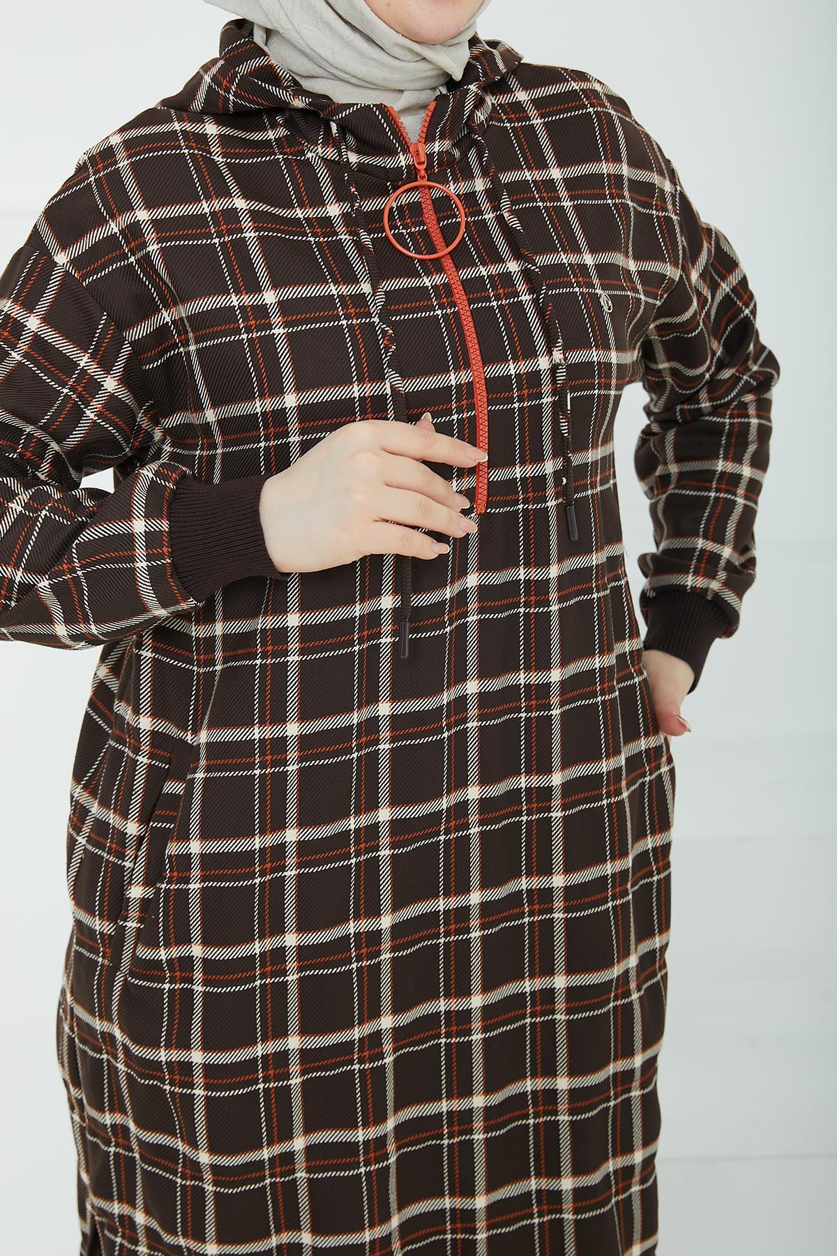 Armine-Armine Trend Hooded Half Zip Tunic-Brown 24Kt483 8