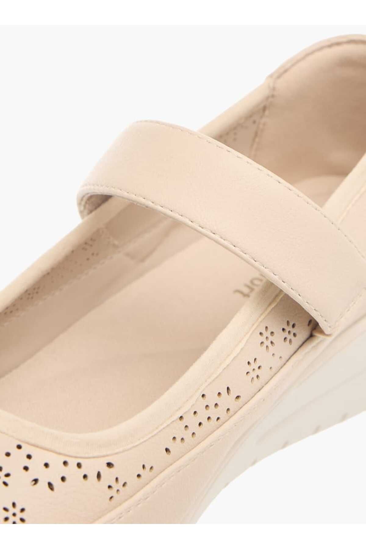 Le Confort-Laser Cut Ballerina Shoes with Hook and Loop Closure 4