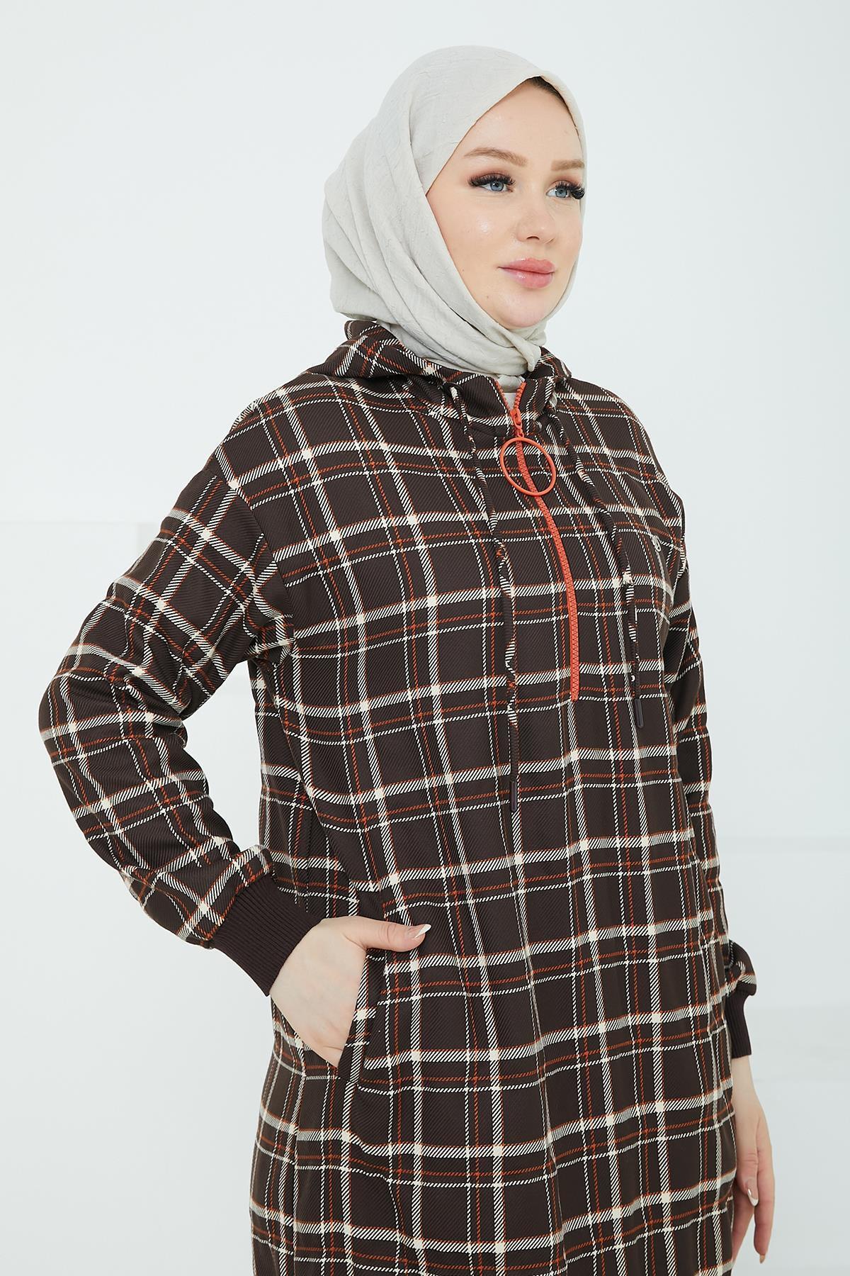 Armine-Armine Trend Hooded Half Zip Tunic-Brown 24Kt483 6