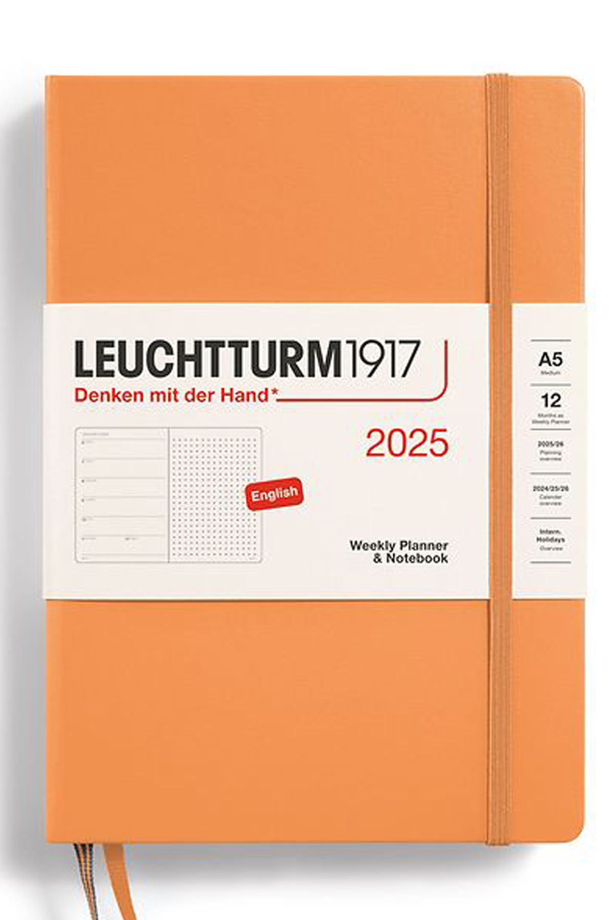 Leuchtturm1917 2025 Haftalık Ajanda ve Not Defteri, Orta Boy (A5), Sert Kapak, Noktalı, İngilizce