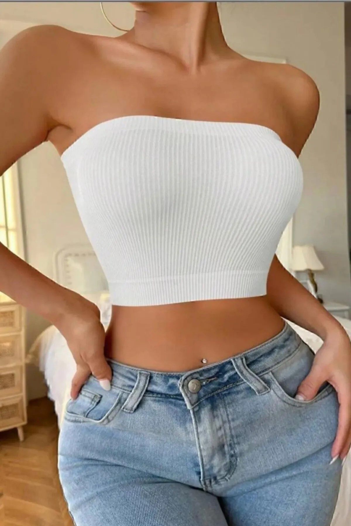 LacyLadyZarifveŞık Fitilli Kaşkorse Straplez Crop Büstiyer