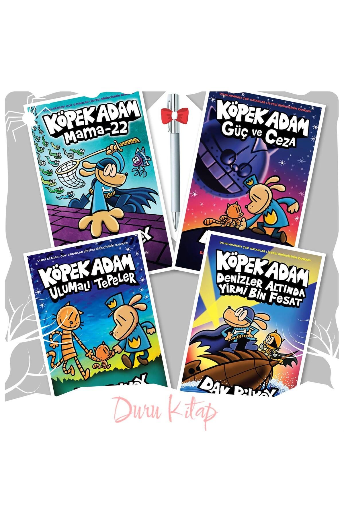 Altın Kitaplar Köpek Adam 8-9-10-11 Son 4 Kitap, Dav Pilkey & Caprice B112 Tükenmez Kalem Hediye