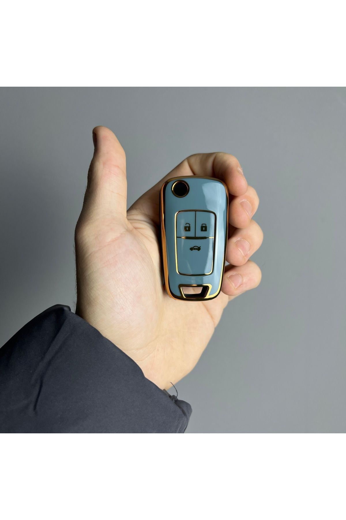 Luxe Aksesuarr Opel Astraj Insignia Vauxhall -Chevrolet Cruze Koruma Anahtar Kumanda kabı Silikon Kılıfi Gri Gold