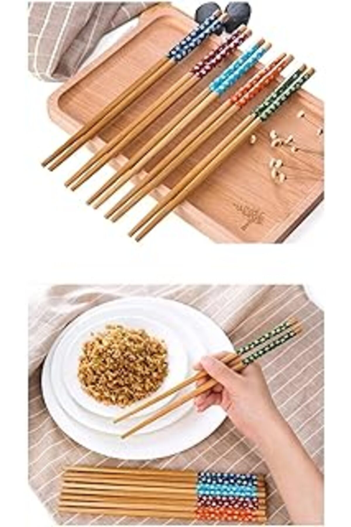 STOREMAX efshopx 5 Çift Bambu Chopstick, Desenli Sushi, Çin Yemeği Yeme Çubuğu Chopstick New Desing 1002