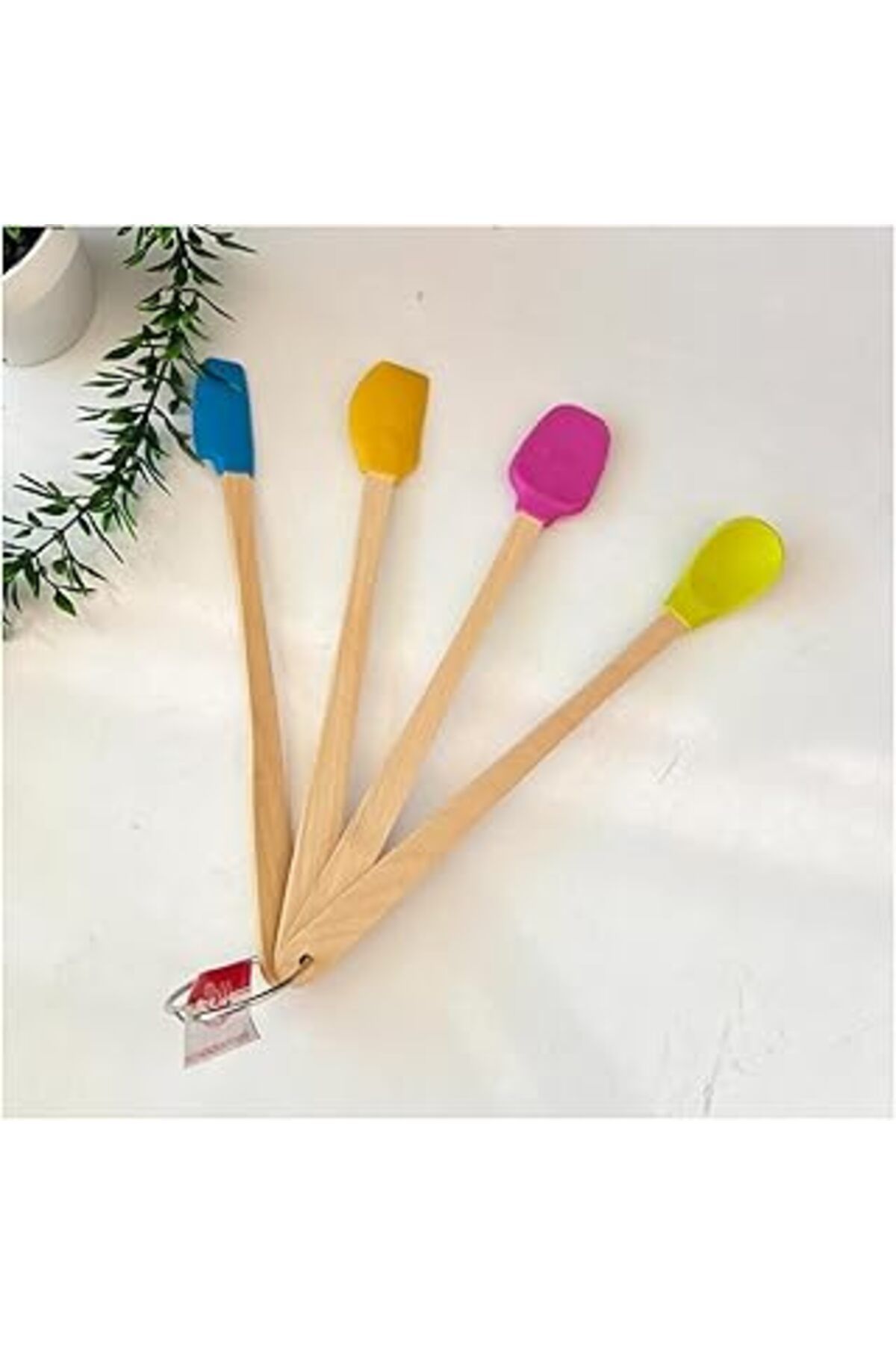 STOREMAX Silikon Metal Kancalı Set - Ahşap Saplı, Isıya Dayanıklı Spatula ve Mutfak Servis Seti