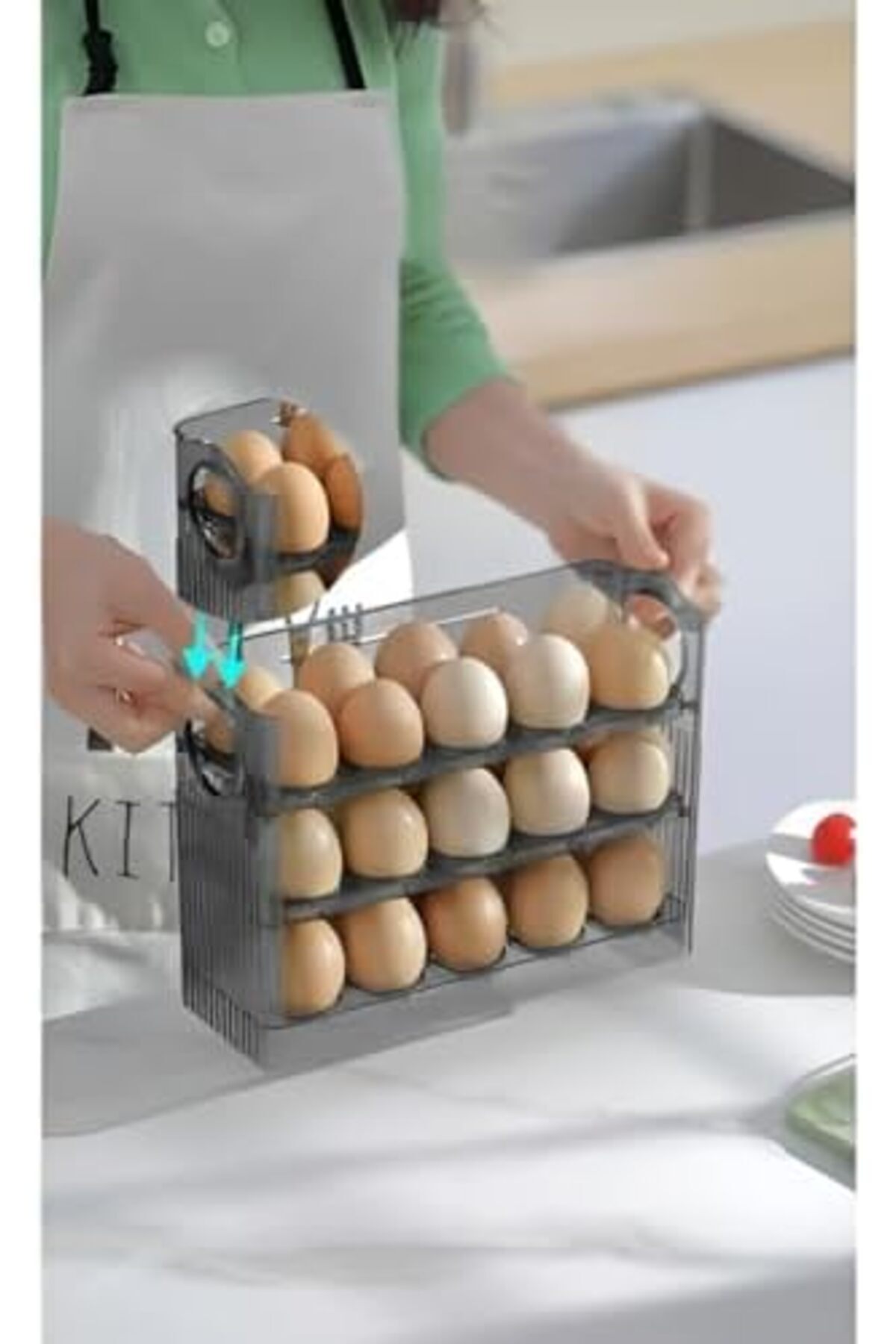 STOREMAX-Jvnnastore 3 Tier Egg Bowl Refrigerator Organizer Storage Container Egg Box with 30 Compartments Shelves 3