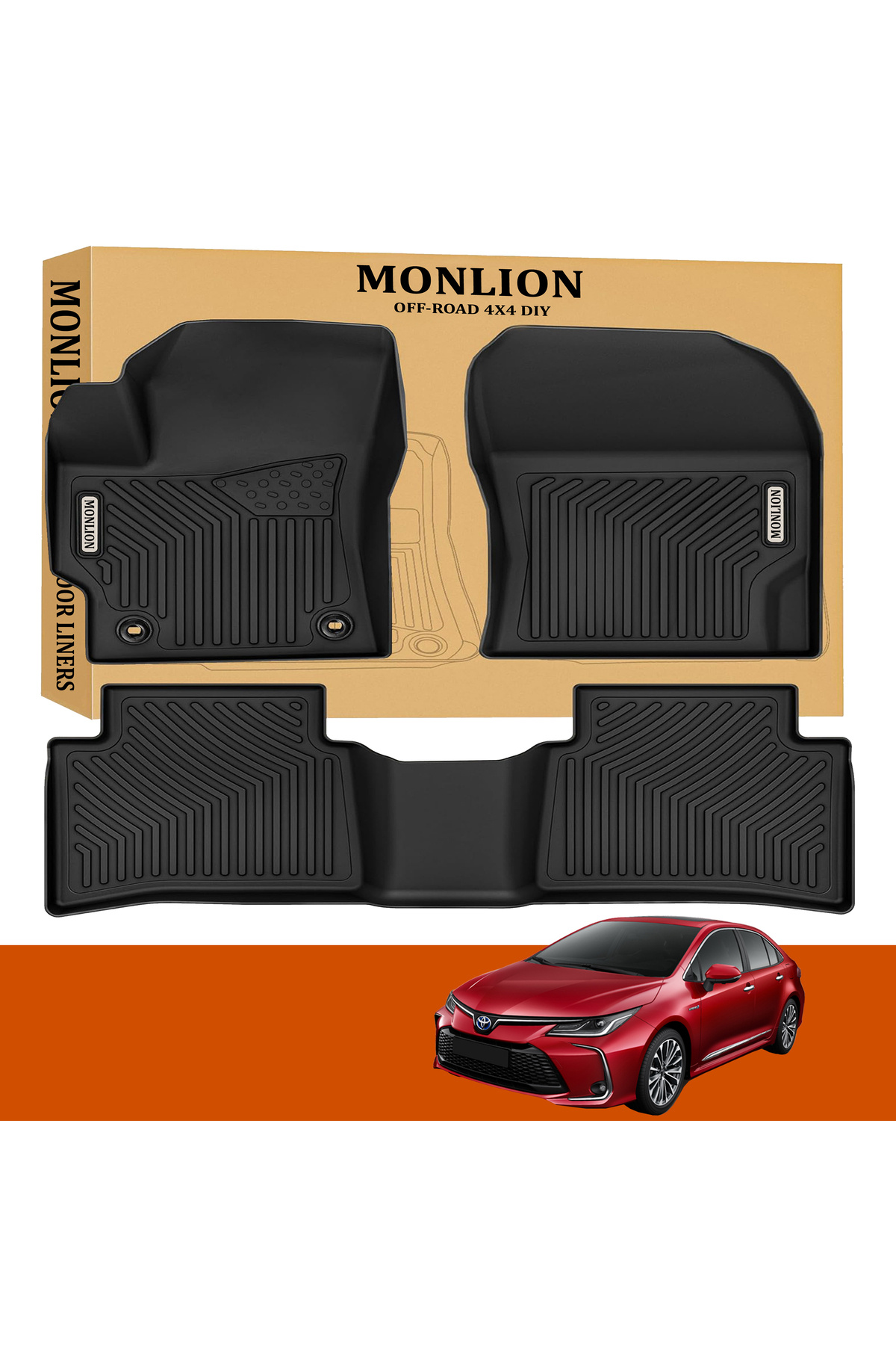 3-Piece TPE Floor Mat Set – Waterproof All-Weather – Fits Toyota Corolla Sedan 2020-2025 – Black