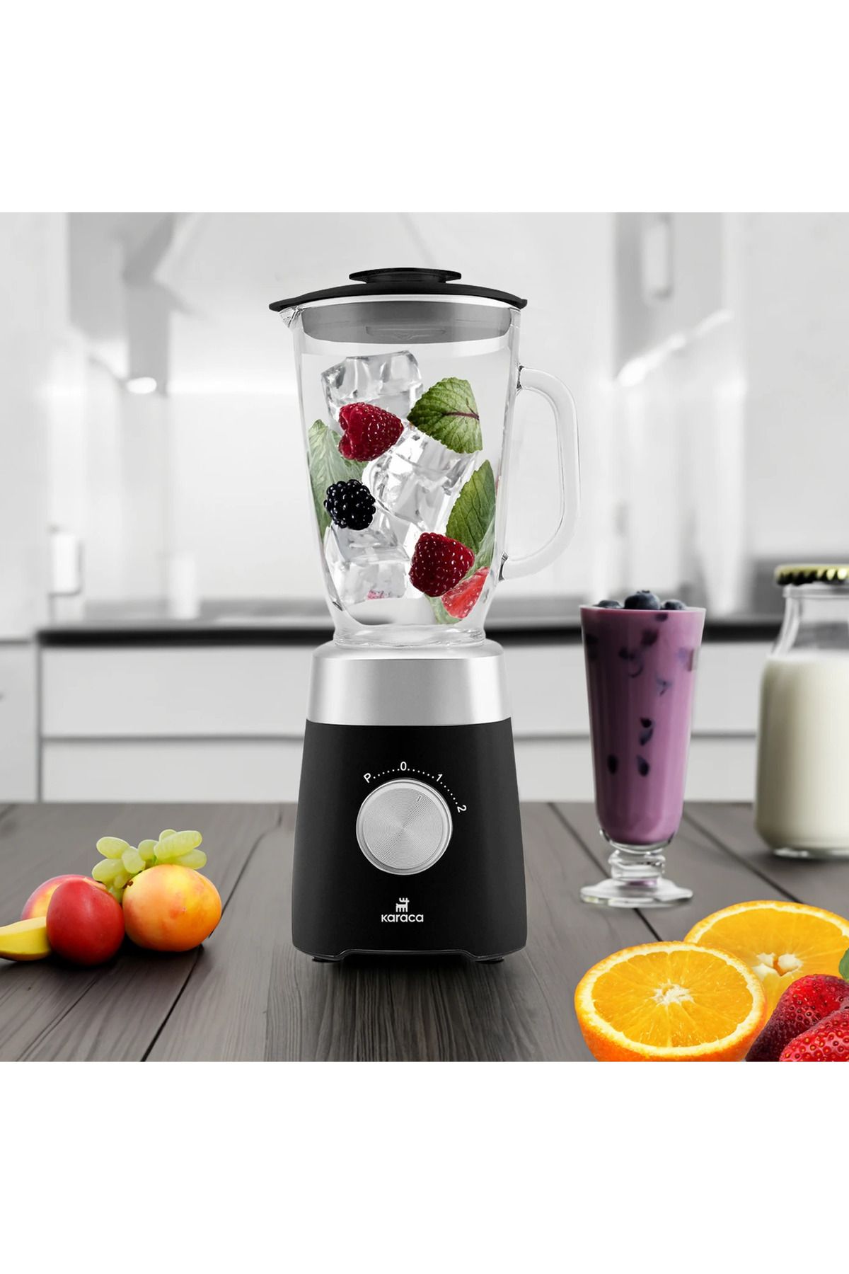 Paslanmaz Çelik Bıçaklar ile Buz Kırıcı 1,5 Lt Cam Sürahili Smoothie Blender Siyah